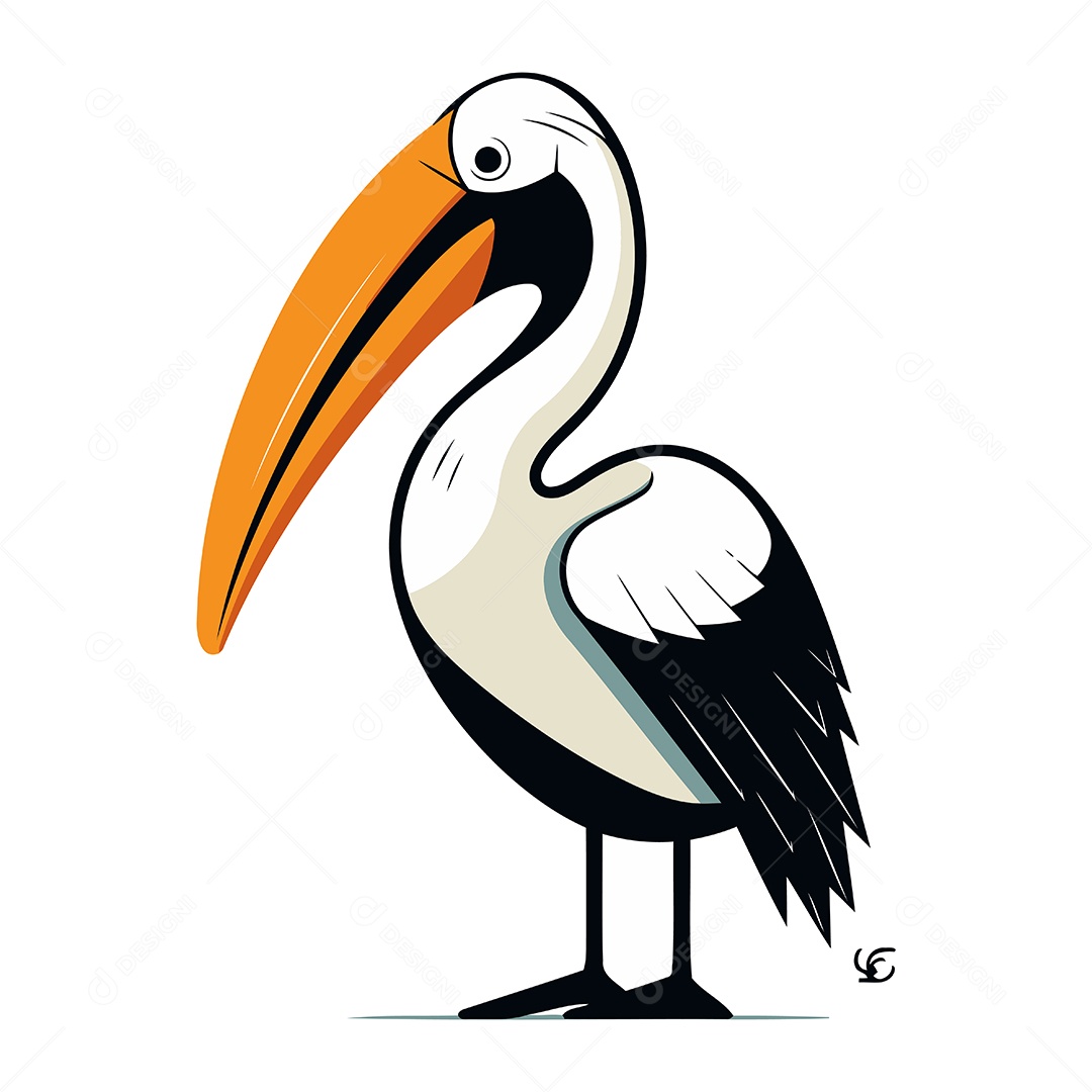 Pelicano de Desenho Animado Ilustração Vetor EPS