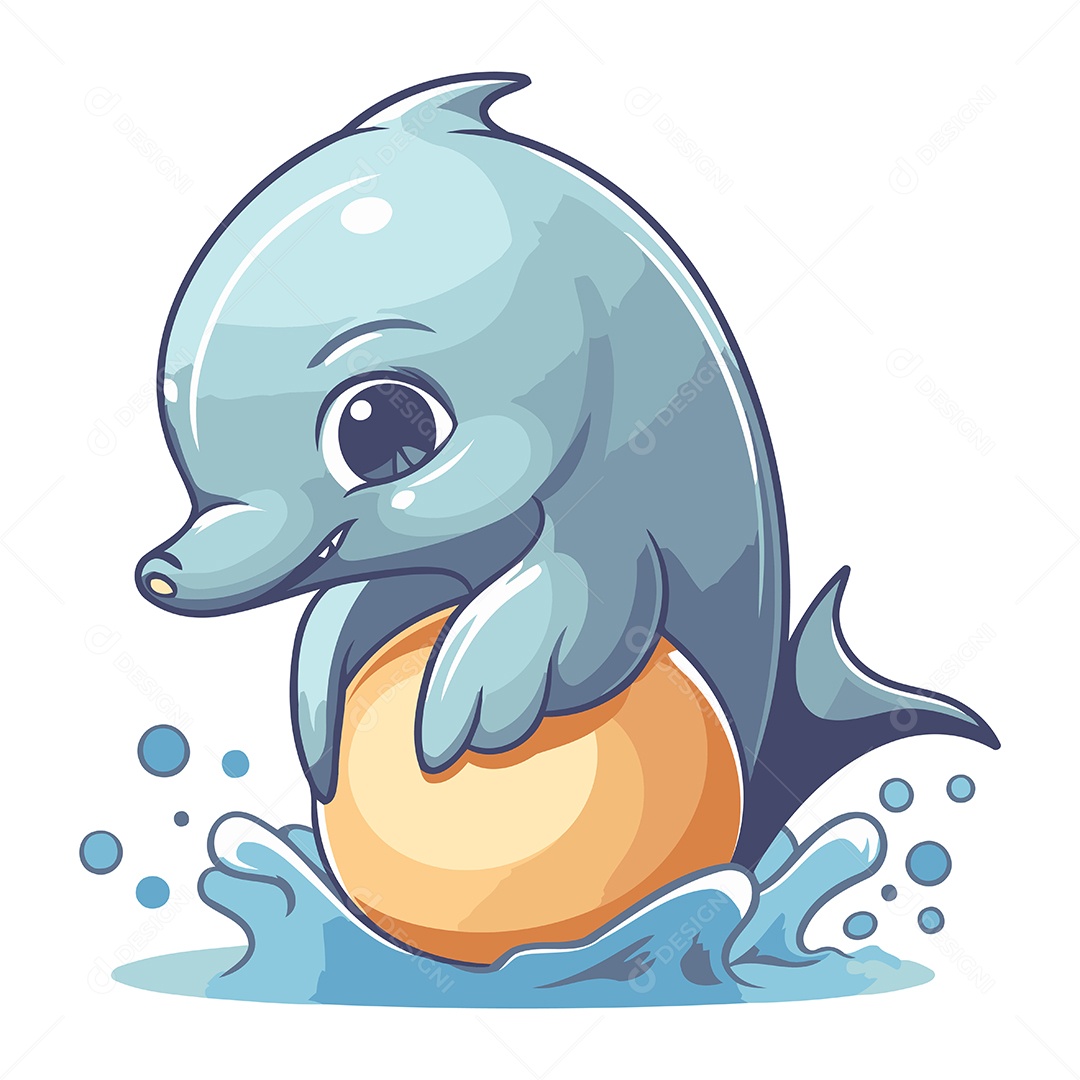 Golfinho Fofo de Desenho Animado Ilustração Vetor EPS