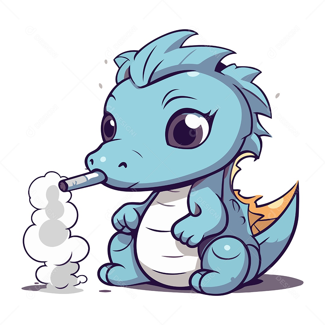 Dragão de Desenho Animado Fumando um Cigarro Ilustração Vetor EPS