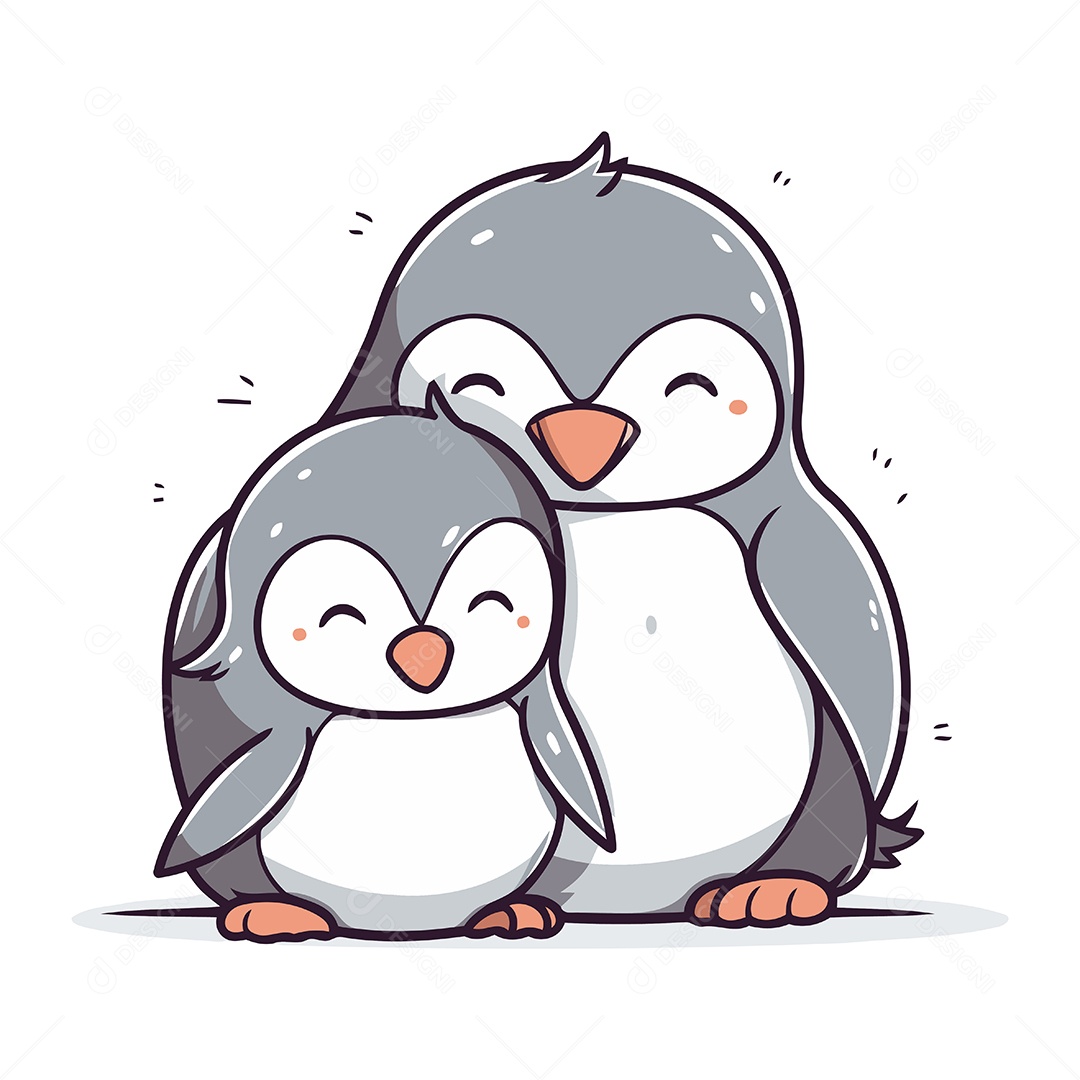 Pinguim e Filhote de Desenho Animado Ilustração Vetor EPS