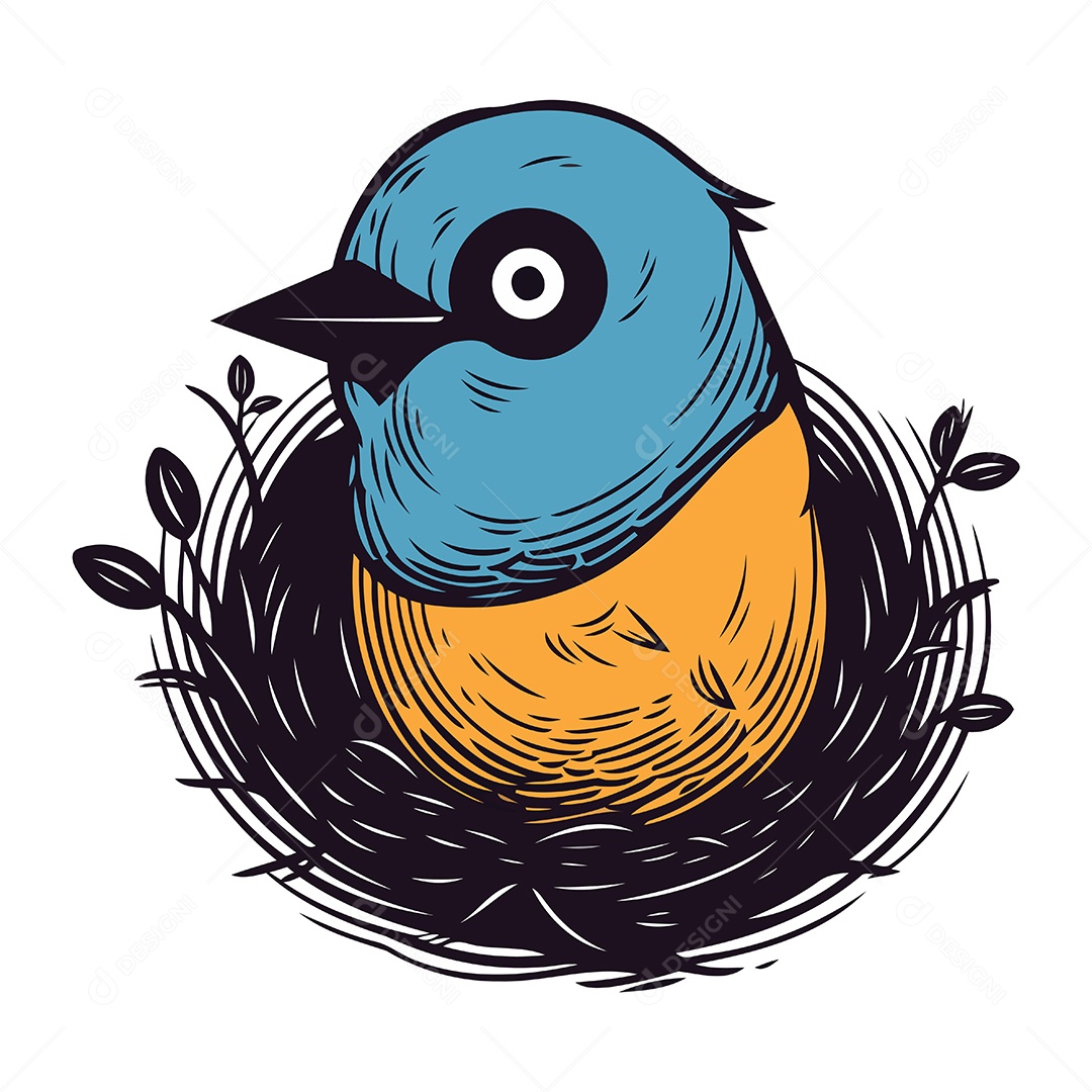 Pássaro de Desenho Animado no Ninho Ilustração Vetor EPS