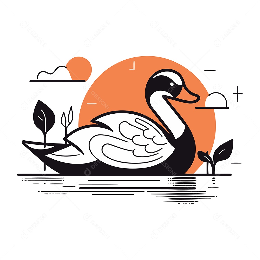 Cisne de Desenho Animado Ilustração Vetor EPS
