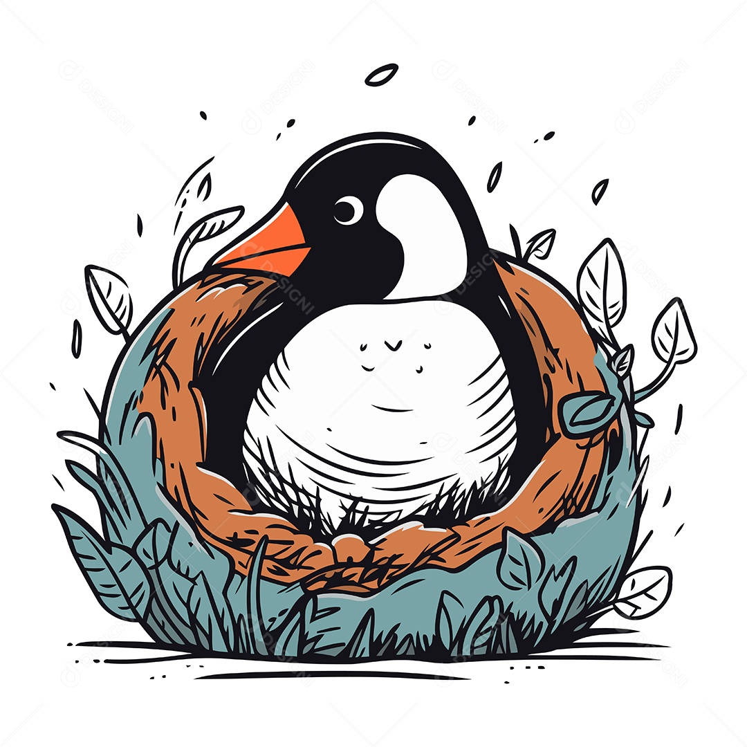 Pinguim de Desenho Animado no Ninho Ilustração Vetor EPS