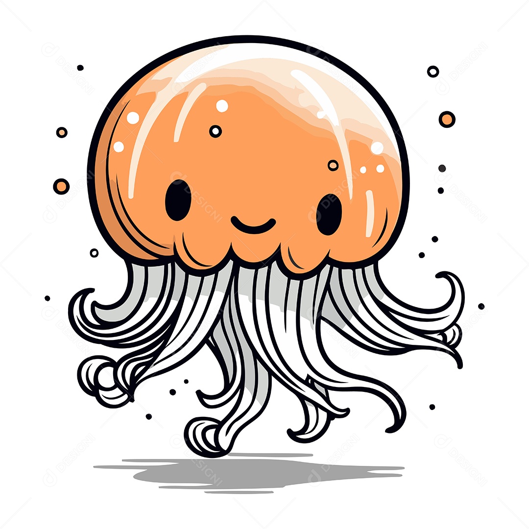 Água Viva Fofa de Desenho Animado Ilustração Vetor EPS