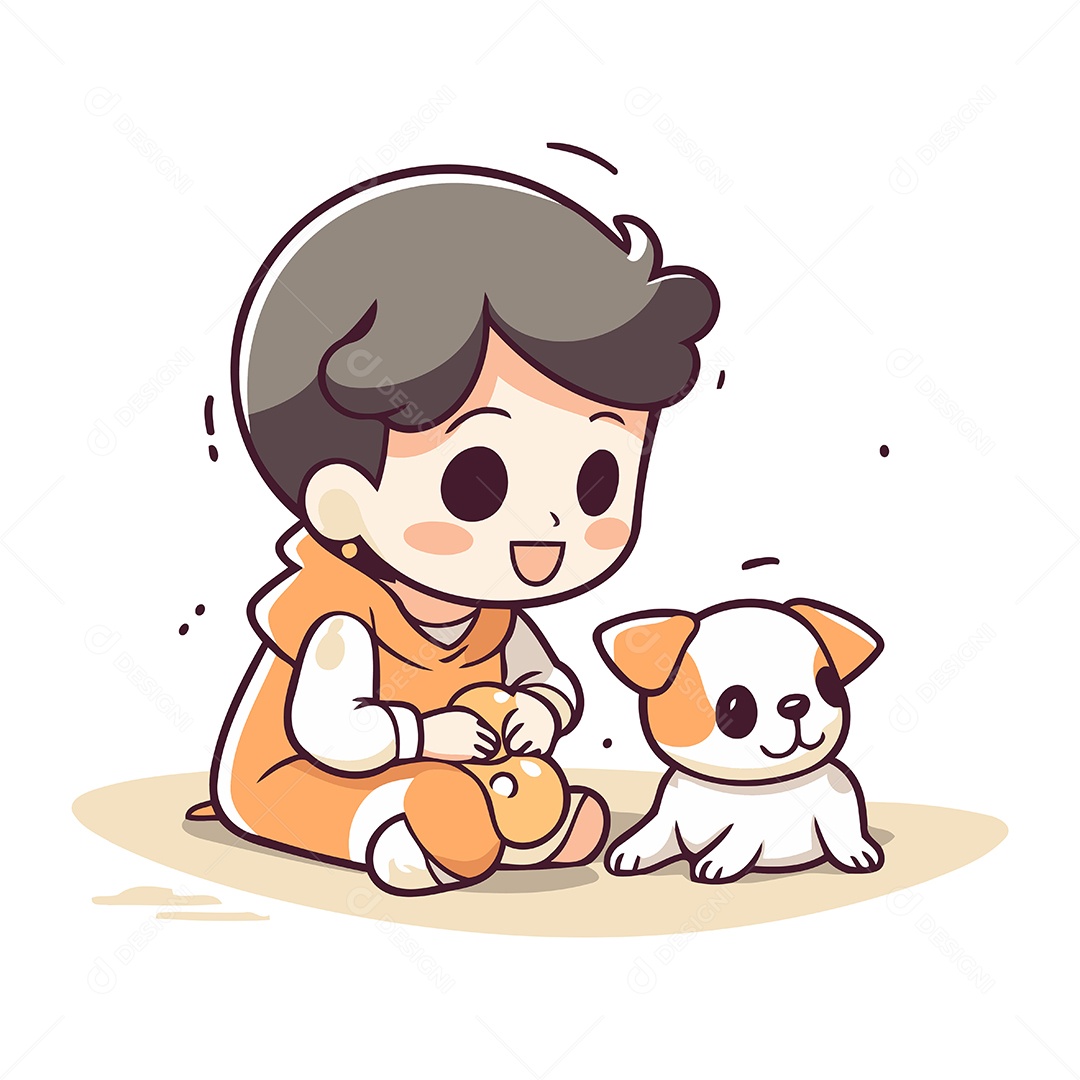 Menino Fofo Brincando com Cachorro Ilustração Vetor EPS