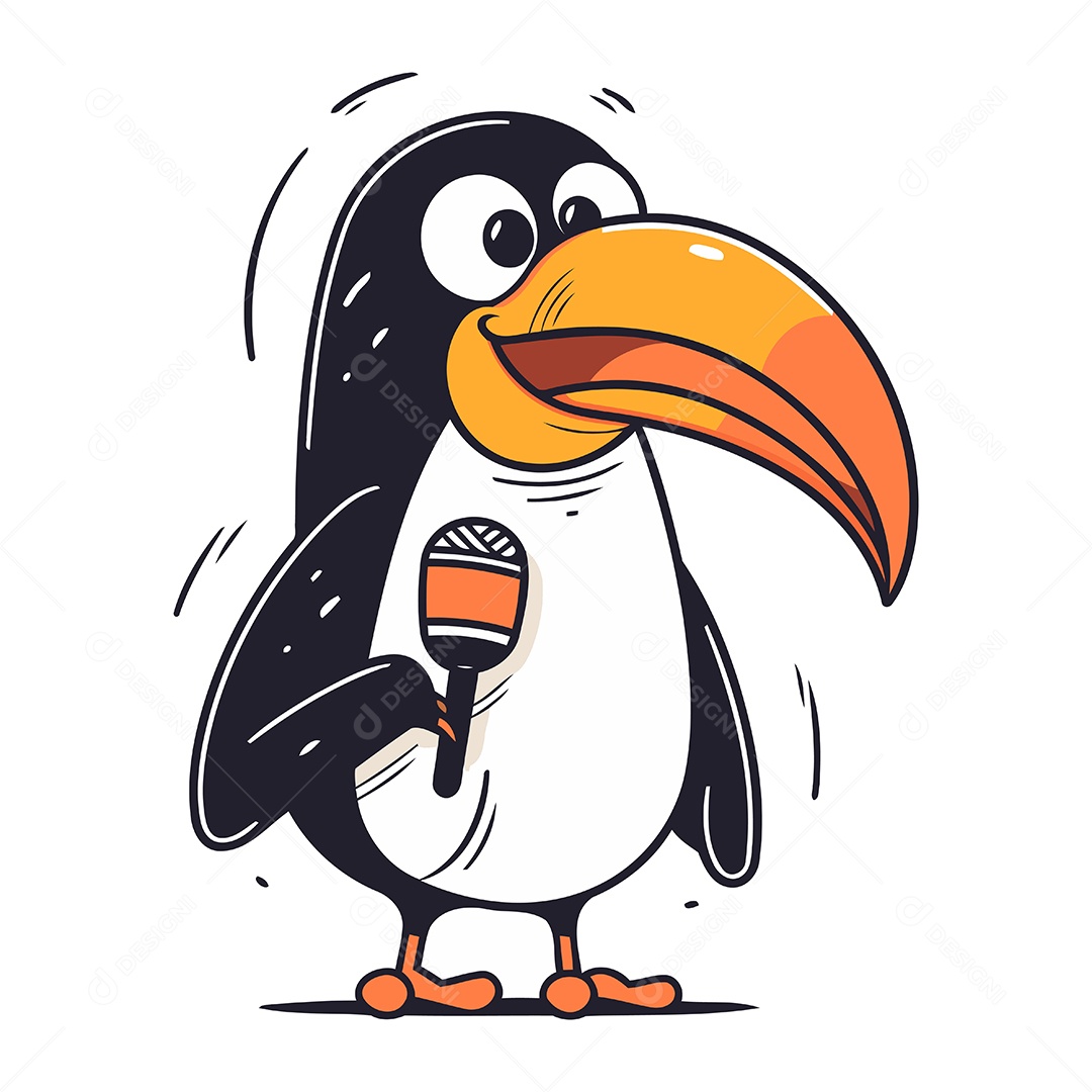 Tucano de Desenho Animado com Microfone Ilustração Vetor EPS