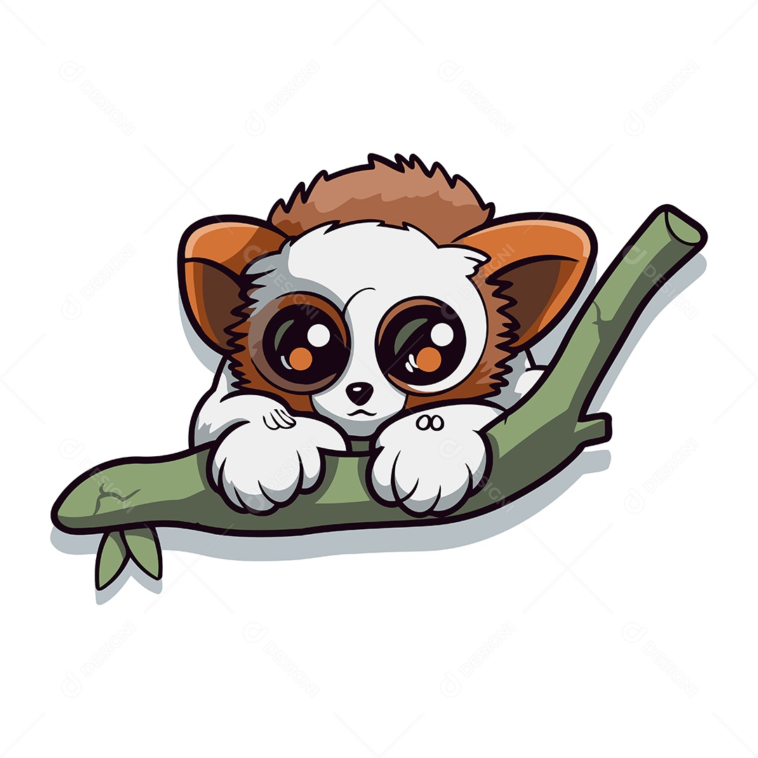 Lêmure Fofo em Um Galho de Árvore Ilustração Vetor EPS