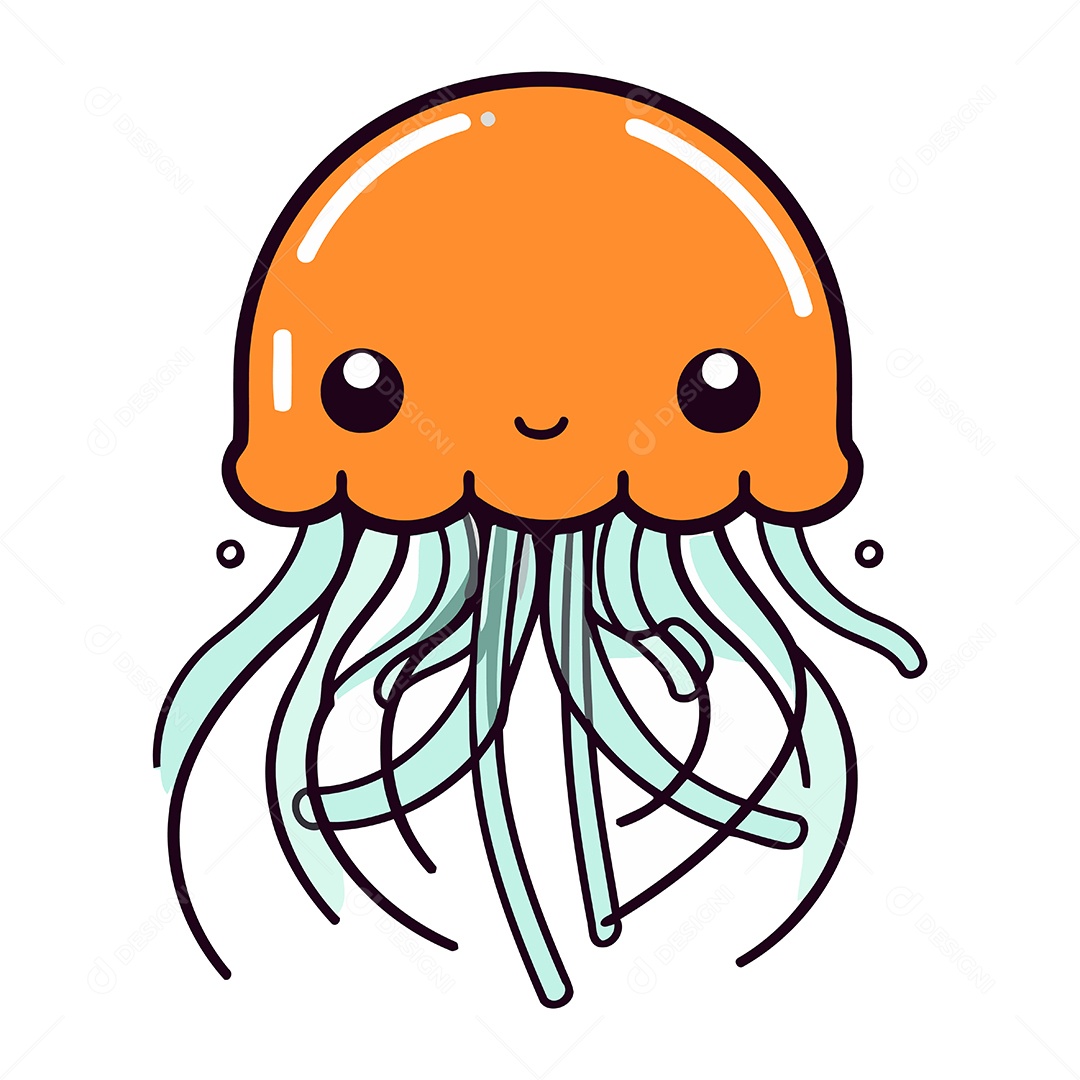 Água Viva Fofa de Desenho Animado Ilustração Vetor EPS