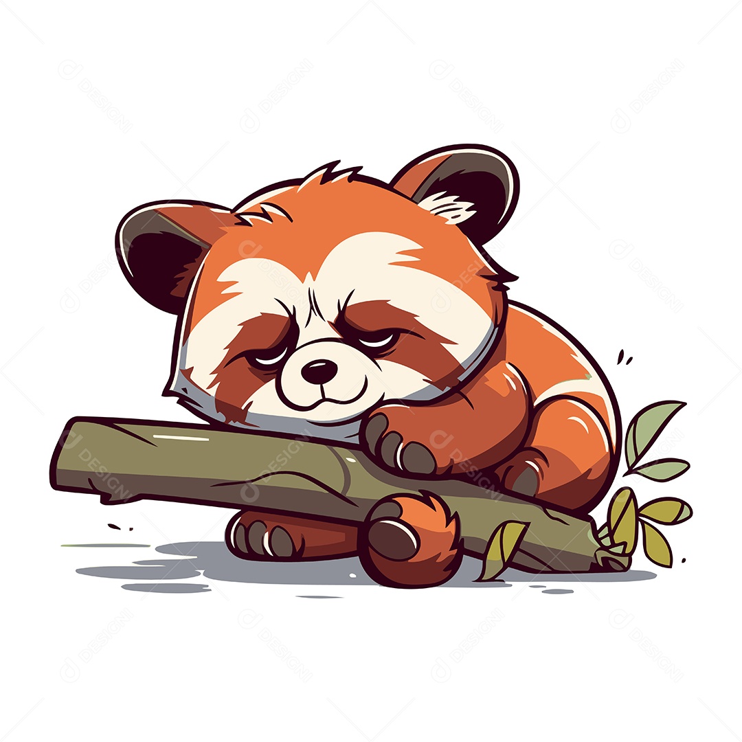 Panda Vermelho Dormindo em Um Galho Ilustração Vetor EPS