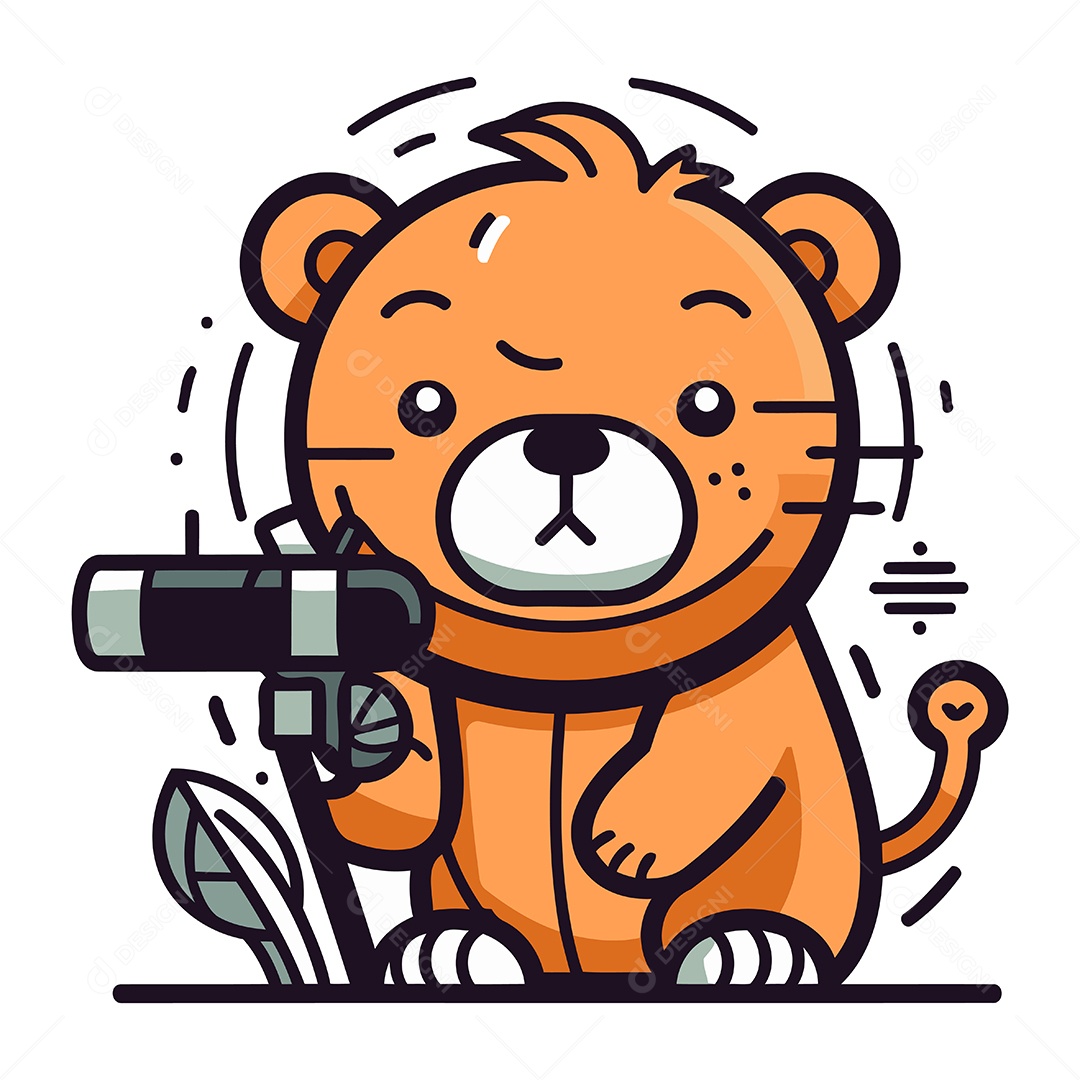 Leão com Uma Câmera em Um Tripé Ilustração Vetor EPS