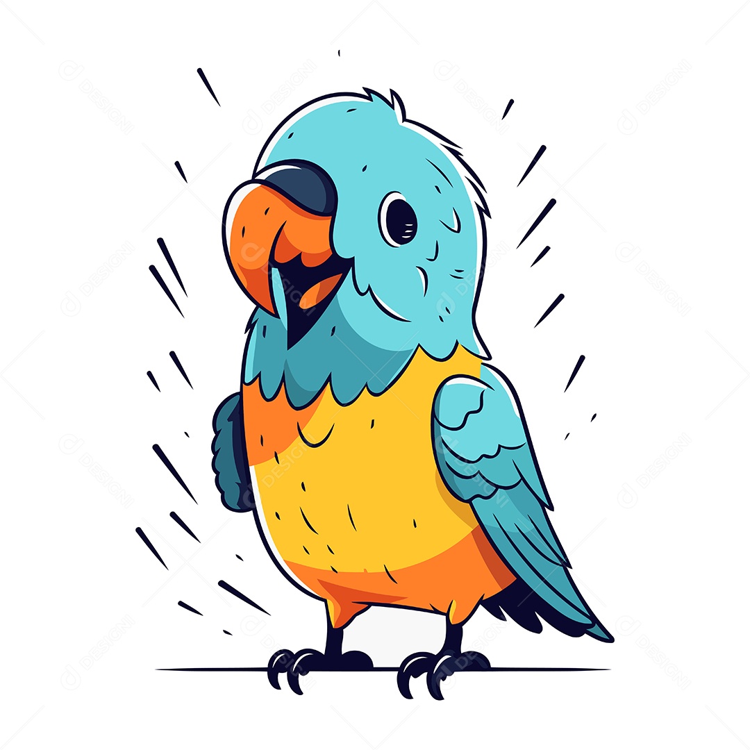 Papagaio Fofo de Desenho Animado Ilustração Vetor EPS