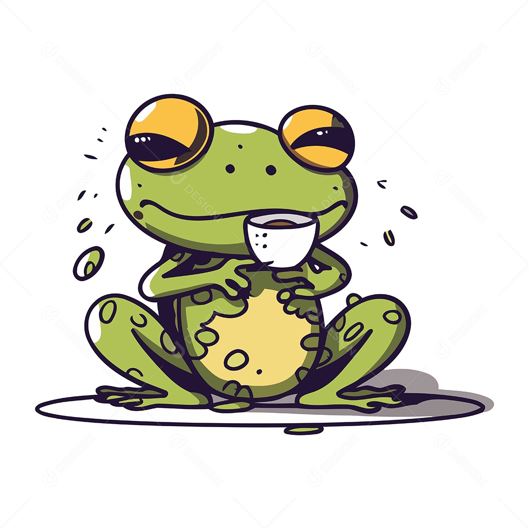Sapo de Desenho Animado com Uma Xícara Ilustração Vetor EPS