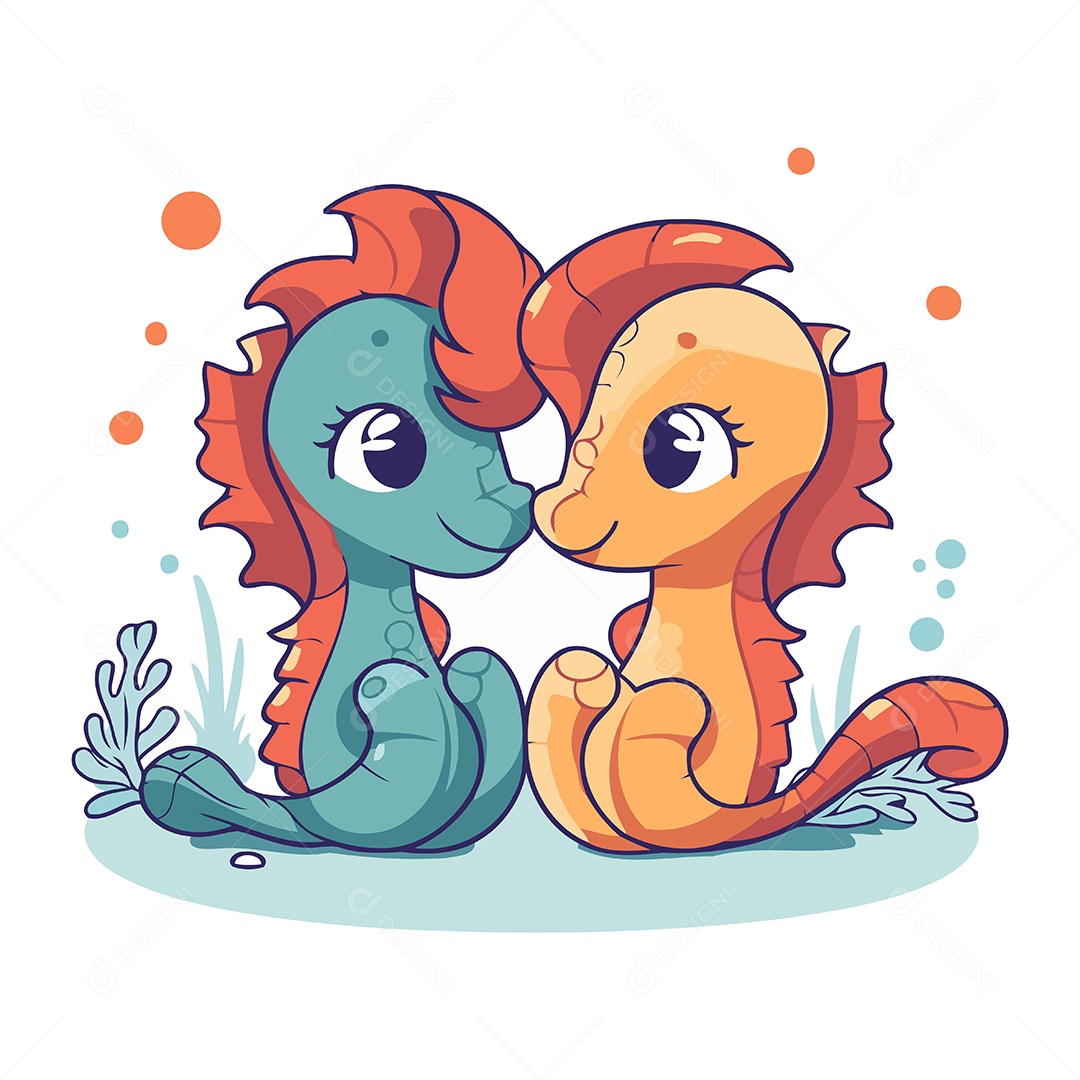 Cavalos Marinhos de Desenho Animado Ilustração Vetor EPS