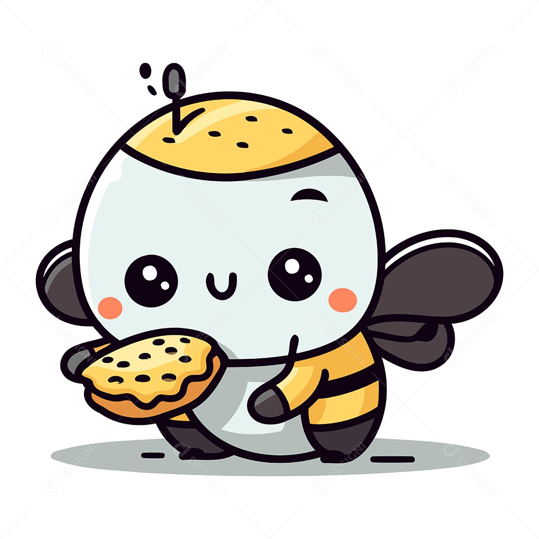 Abelha Fofa de Desenho Animado com Pão Ilustração Vetor EPS