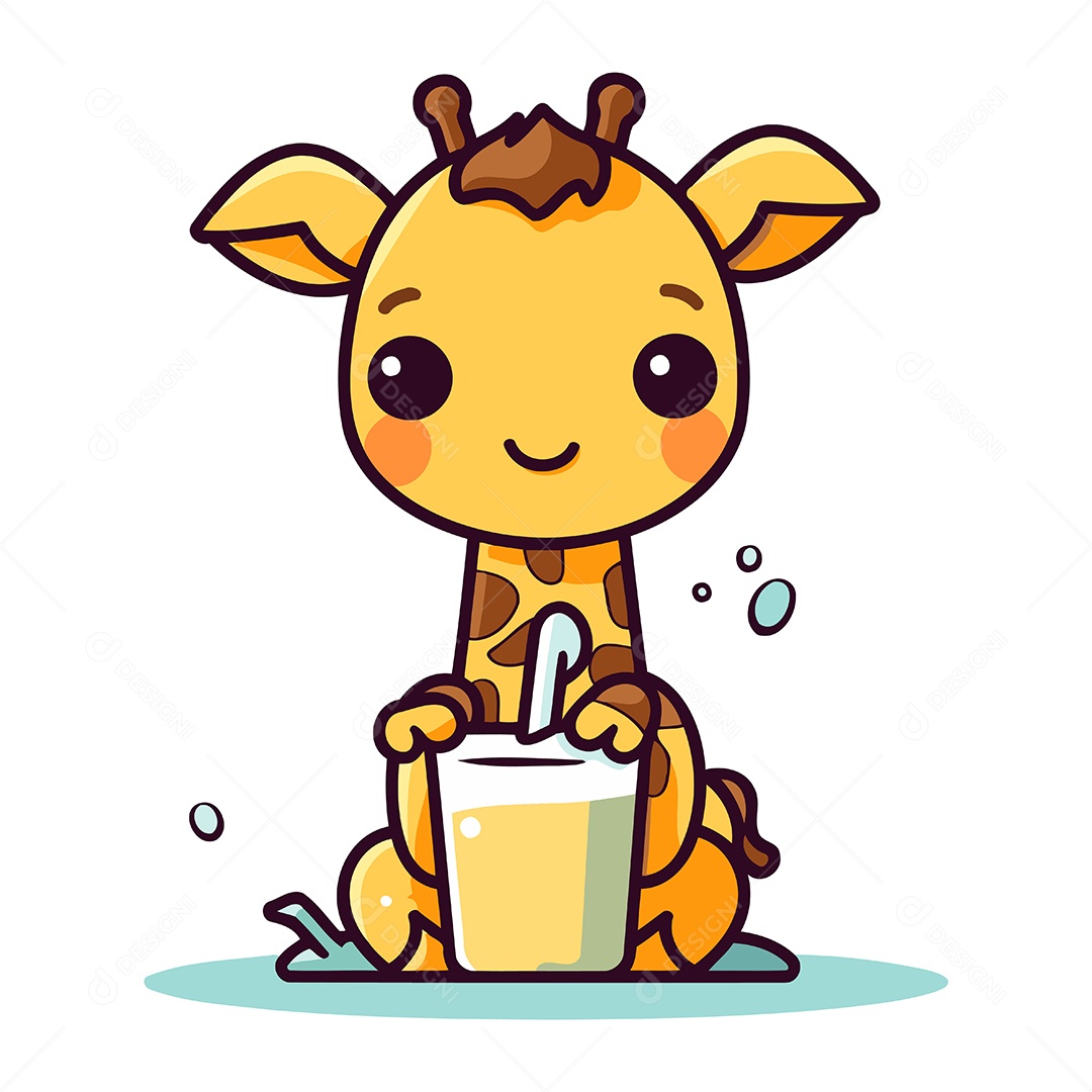 Girafa de Desenho Animado com Um Copo Ilustração Vetor EPS