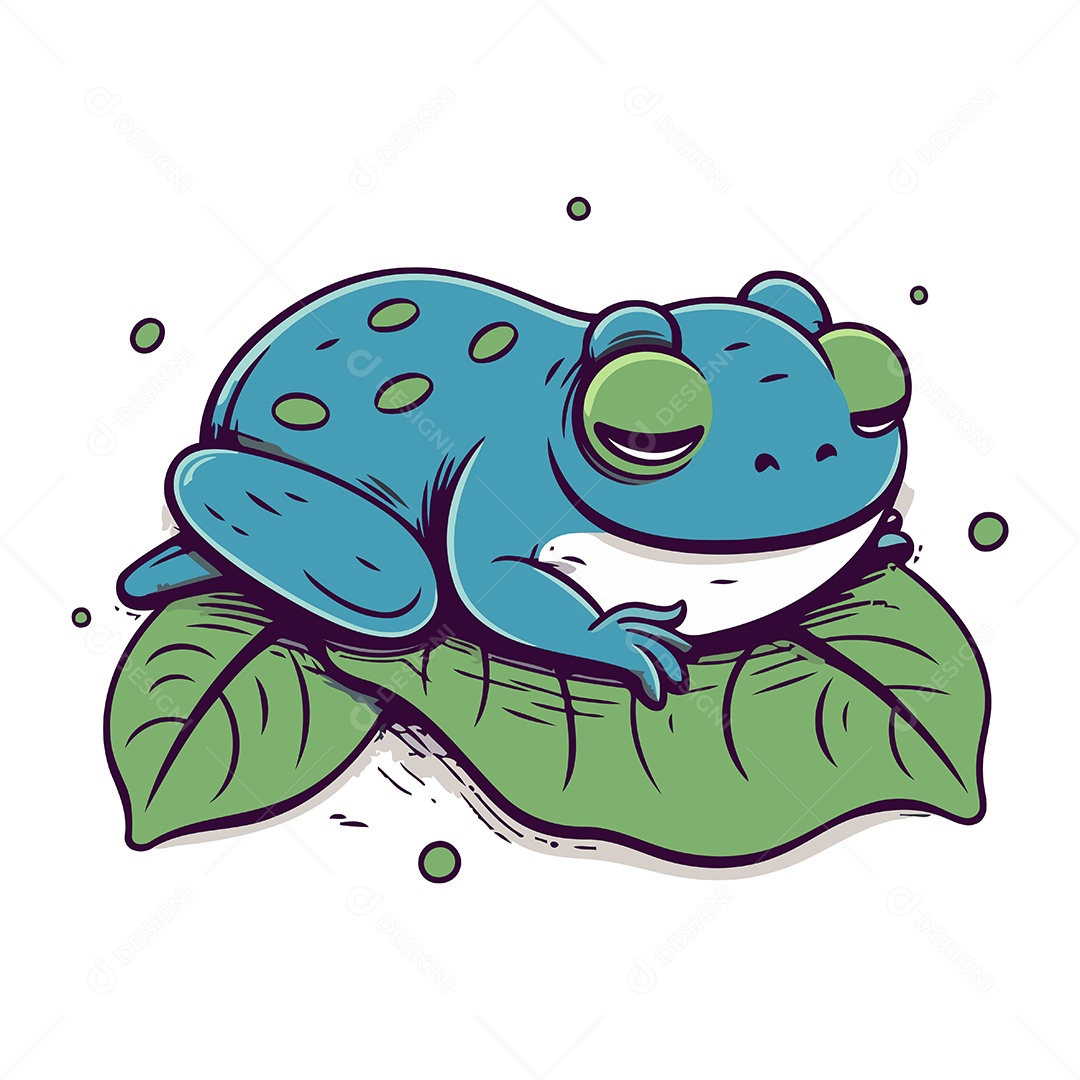 Sapo de Desenho Animado em Uma Folha Verde Ilustração Vetor EPS