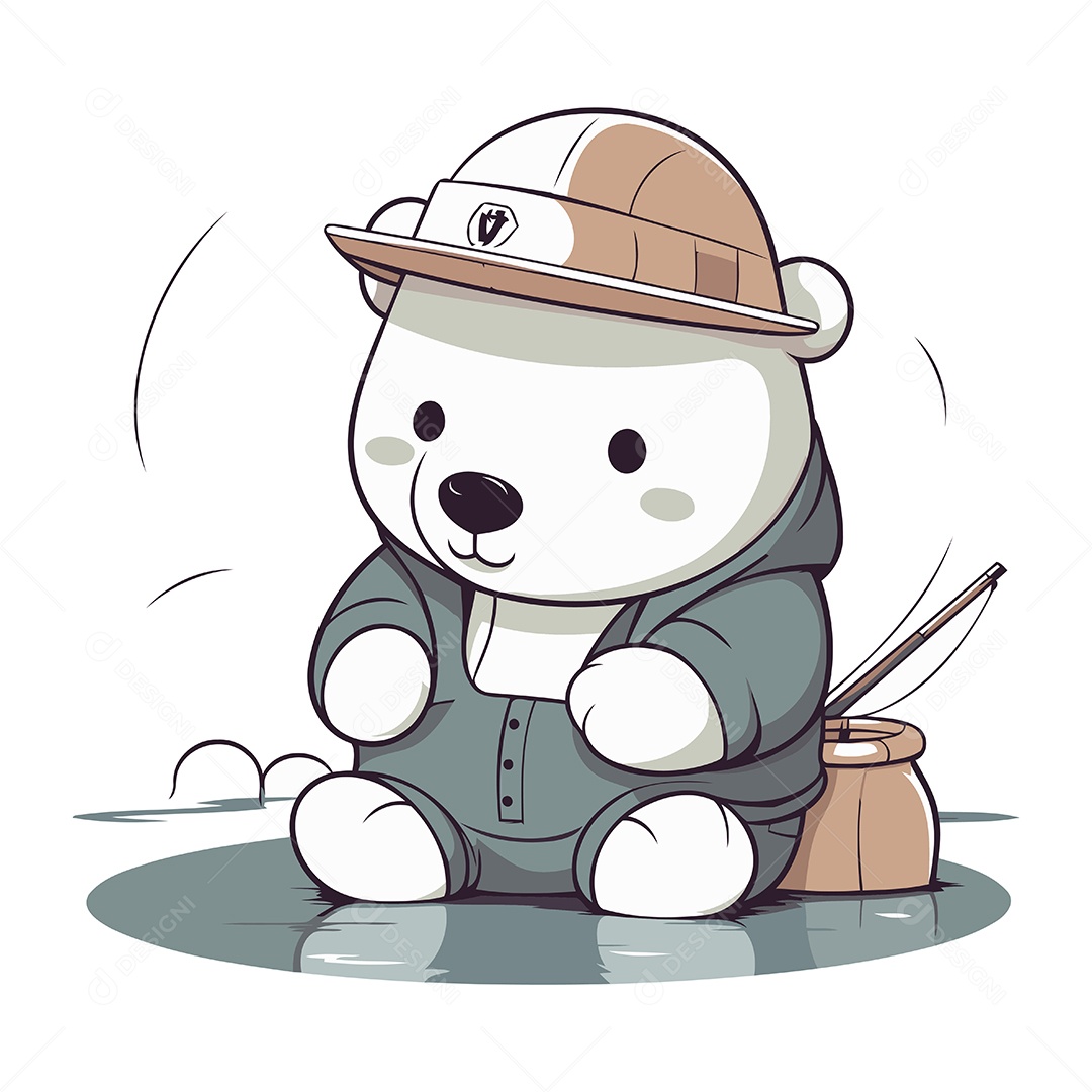 Urso Polar Fofo Com Chapéu de Safari Ilustração Vetor EPS