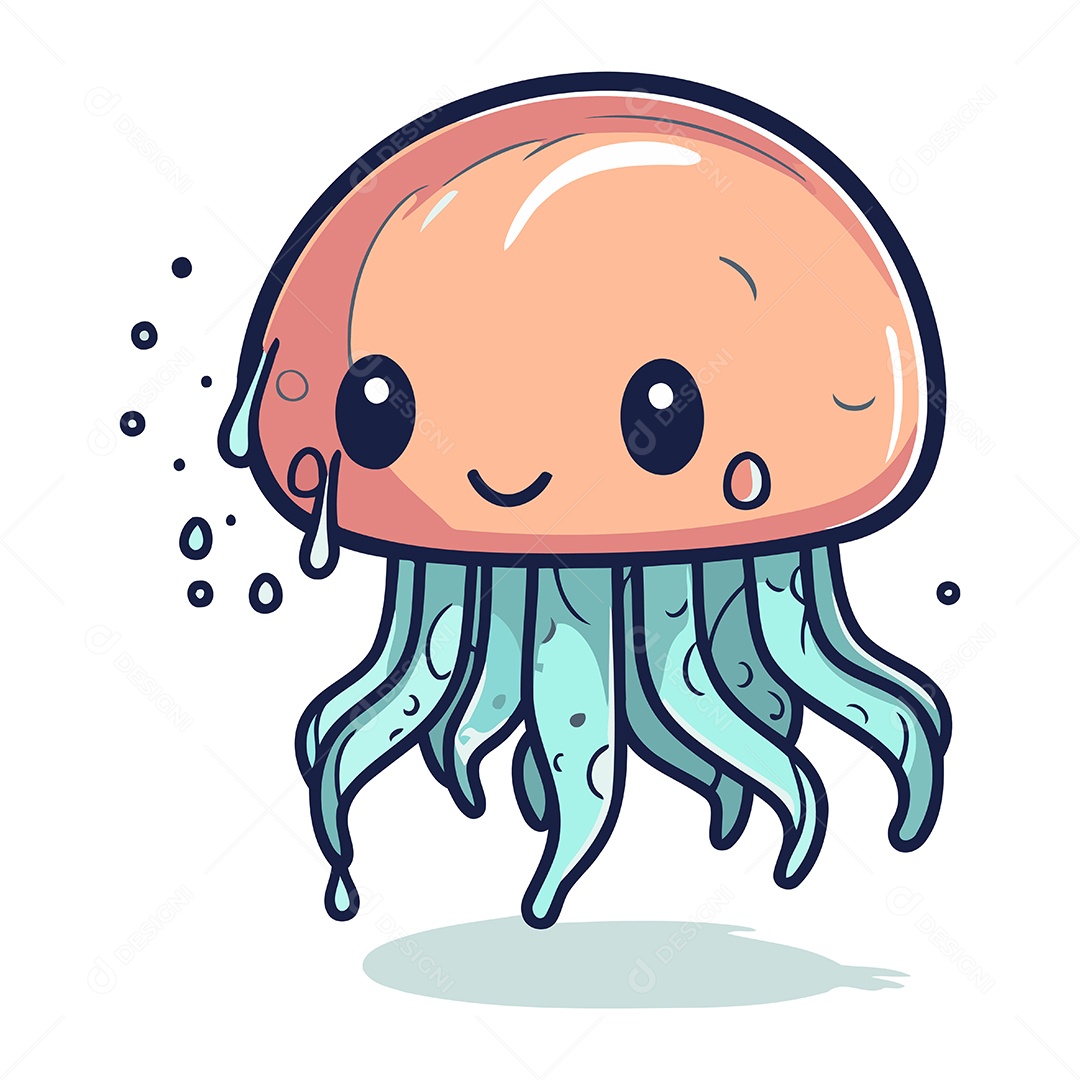 Água Viva Fofa de Desenho Animado Ilustração Vetor EPS