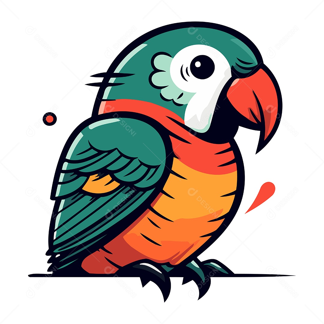 Papagaio Fofo de Desenho Animado Ilustração Vetor EPS