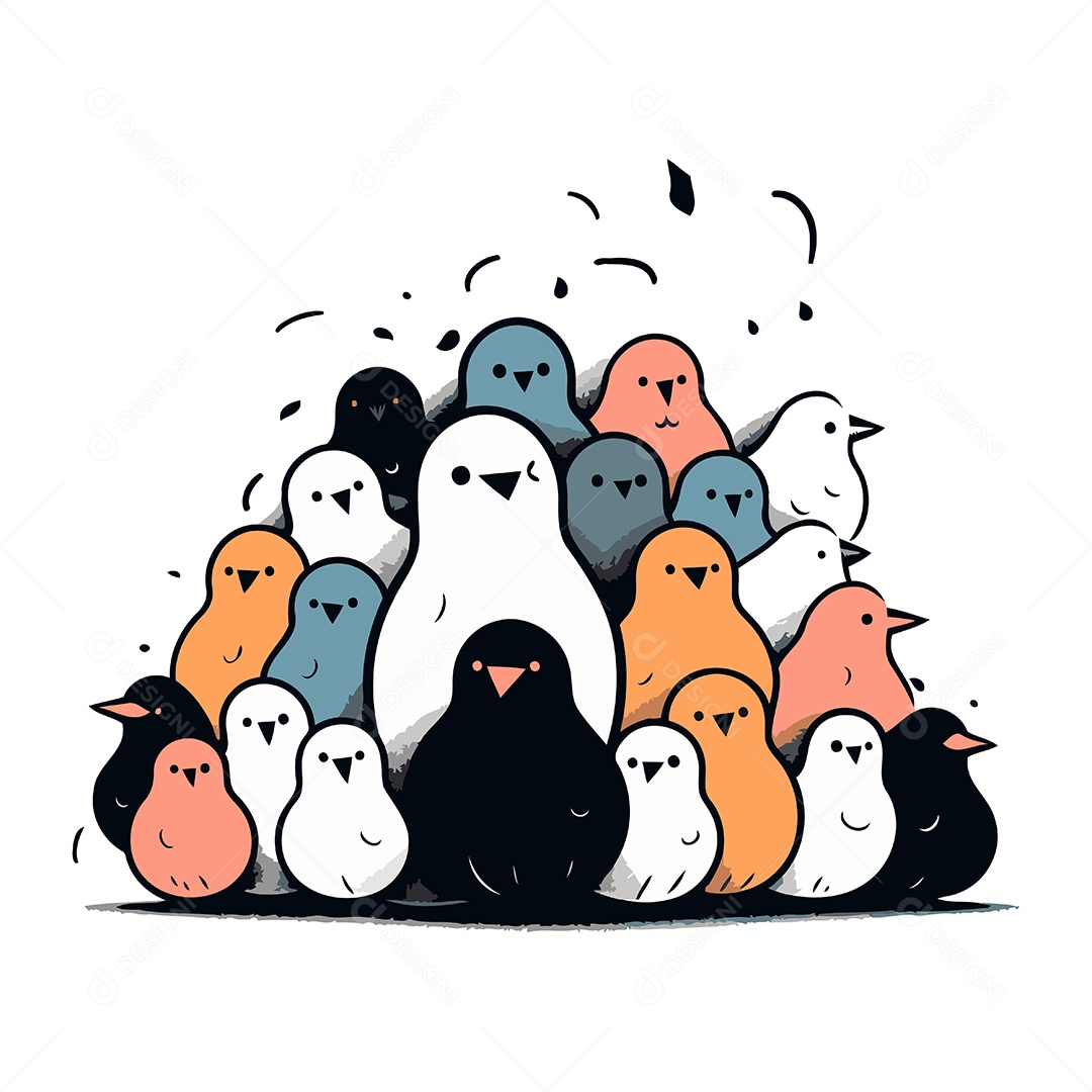 Grupo de Pássaros Desenho Animado Ilustração Vetor EPS