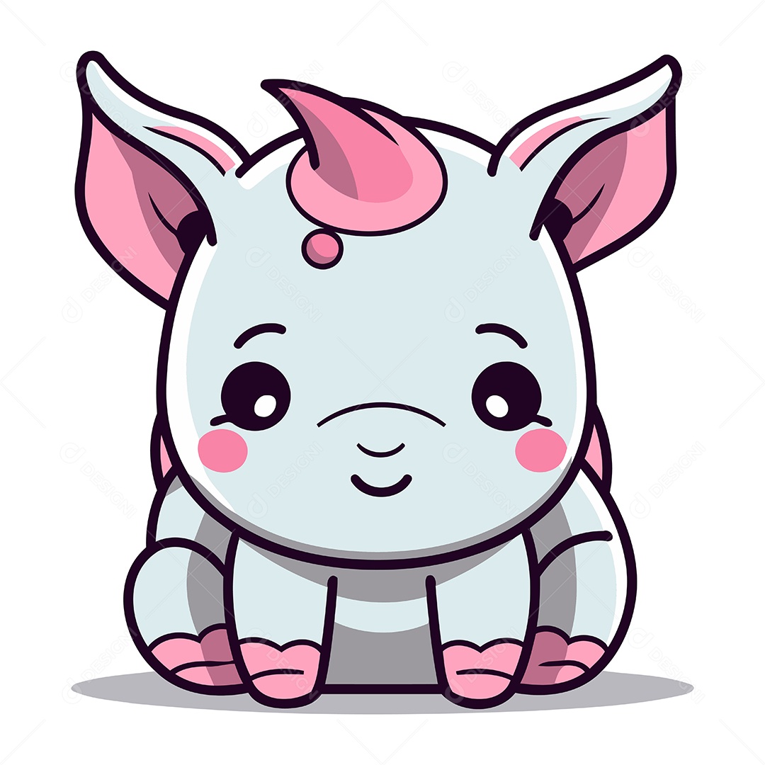 Rinoceronte Fofo de Desenho Animado Ilustração Vetor EPS