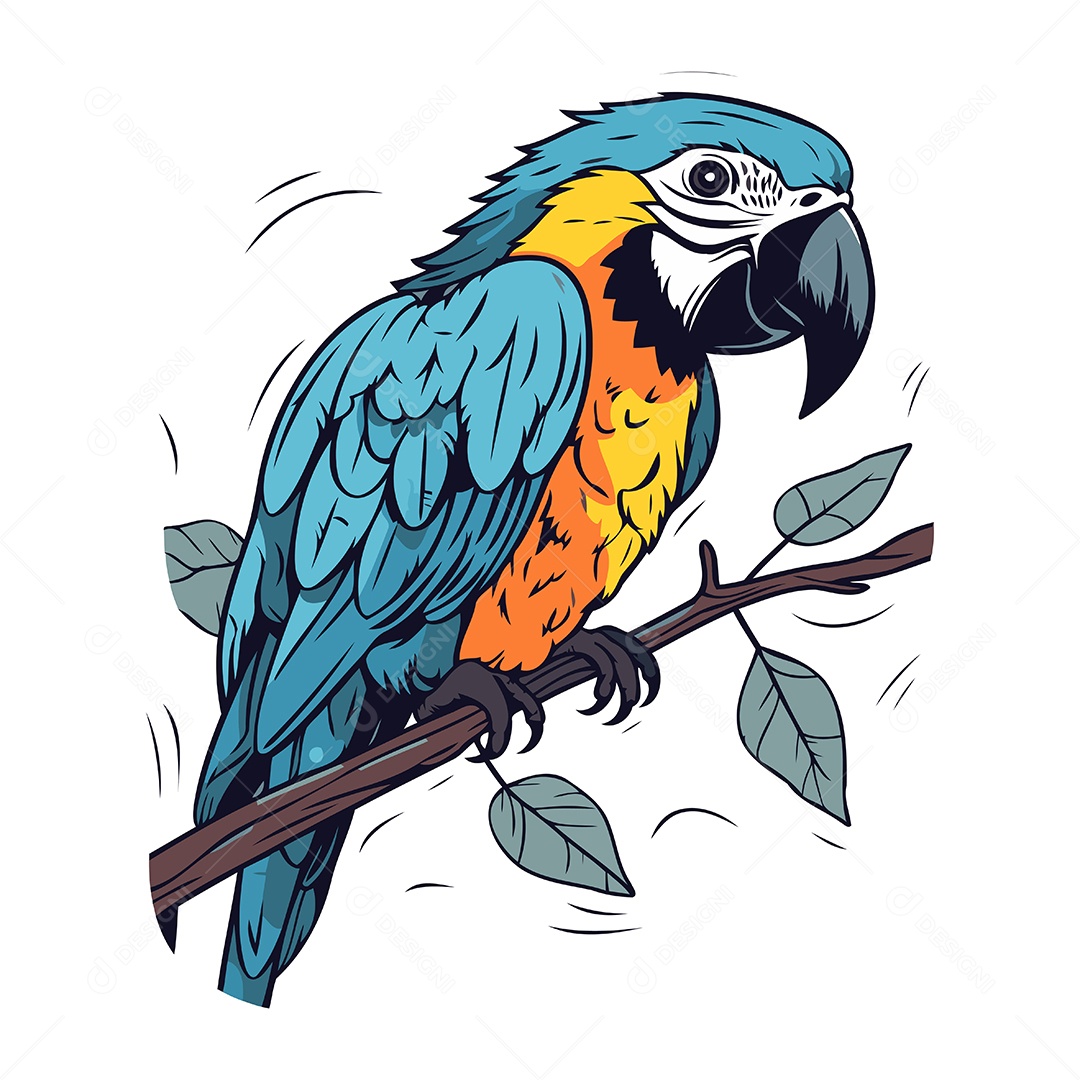 Arara Pousada em Um Galho Ilustração Vetor EPS