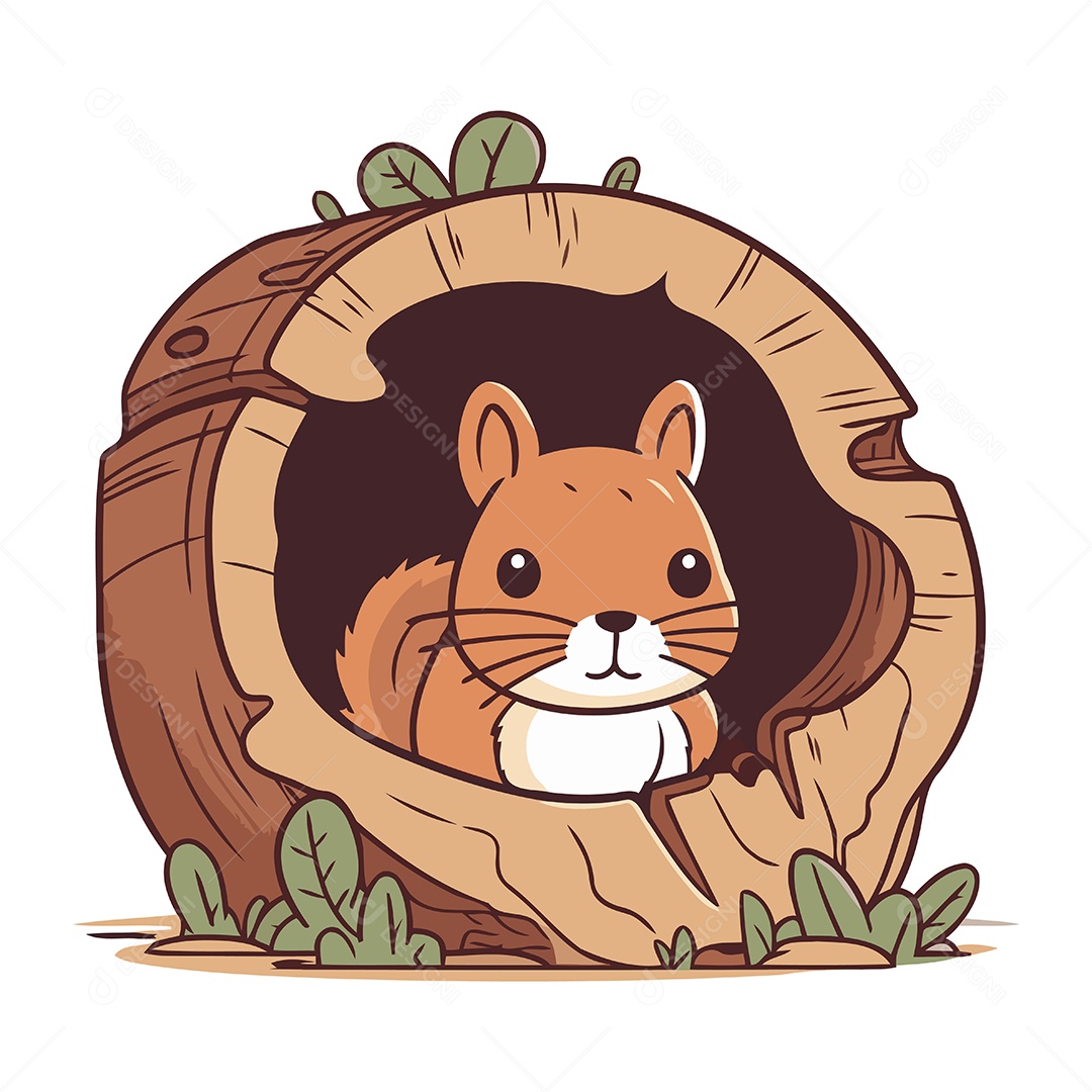 Esquilo de Desenho Animado em Uma Toca Ilustração Vetor EPS