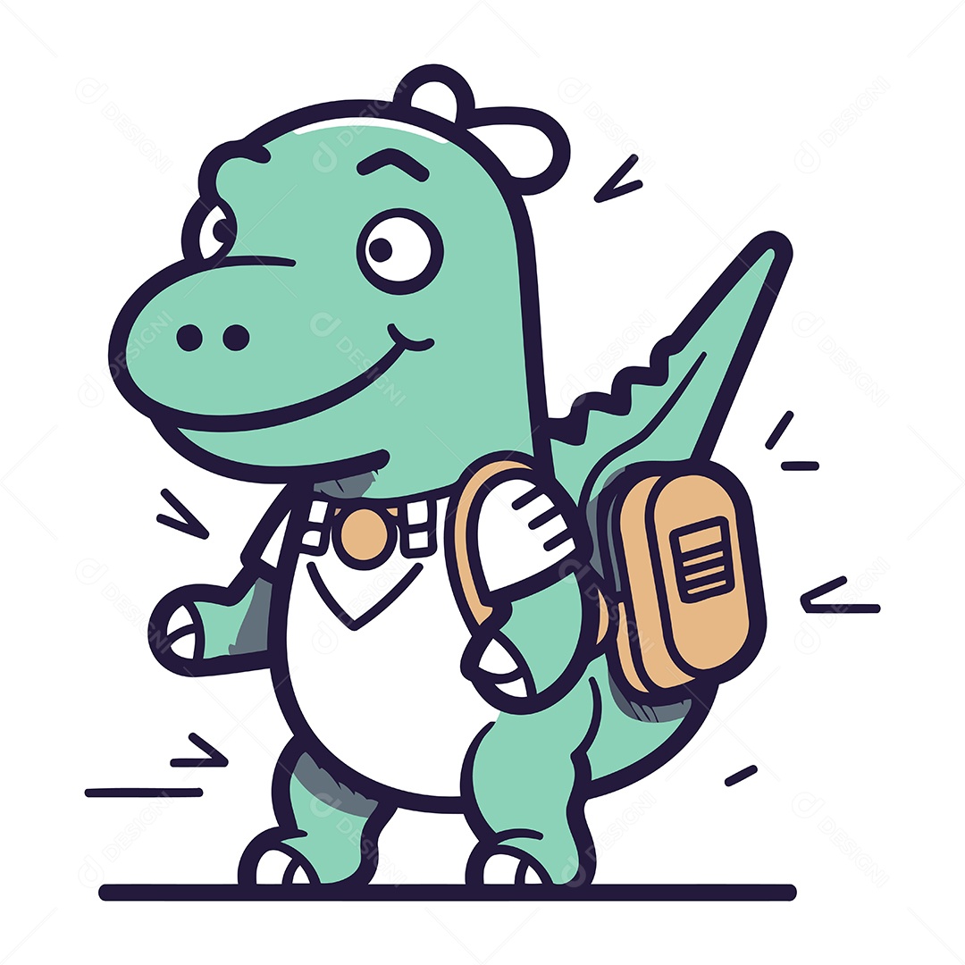 Crocodilo de Desenho Animado com Mochila Ilustração Vetor EPS