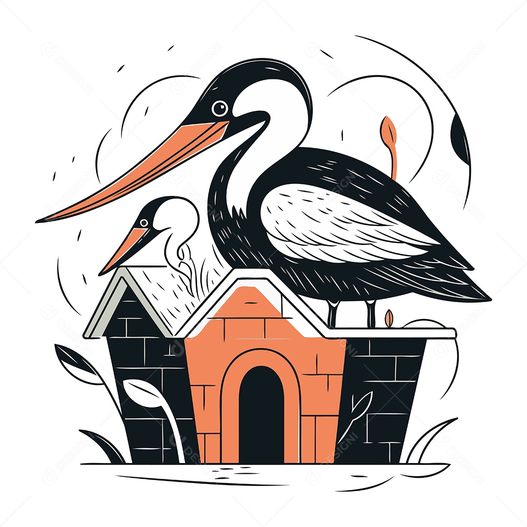 Cegonhas de Desenho Animado Ilustração Vetor EPS