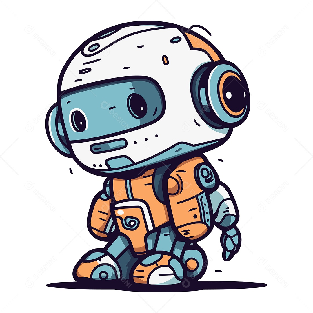 Robô Fofo de Desenho Animado Ilustração Vetor EPS