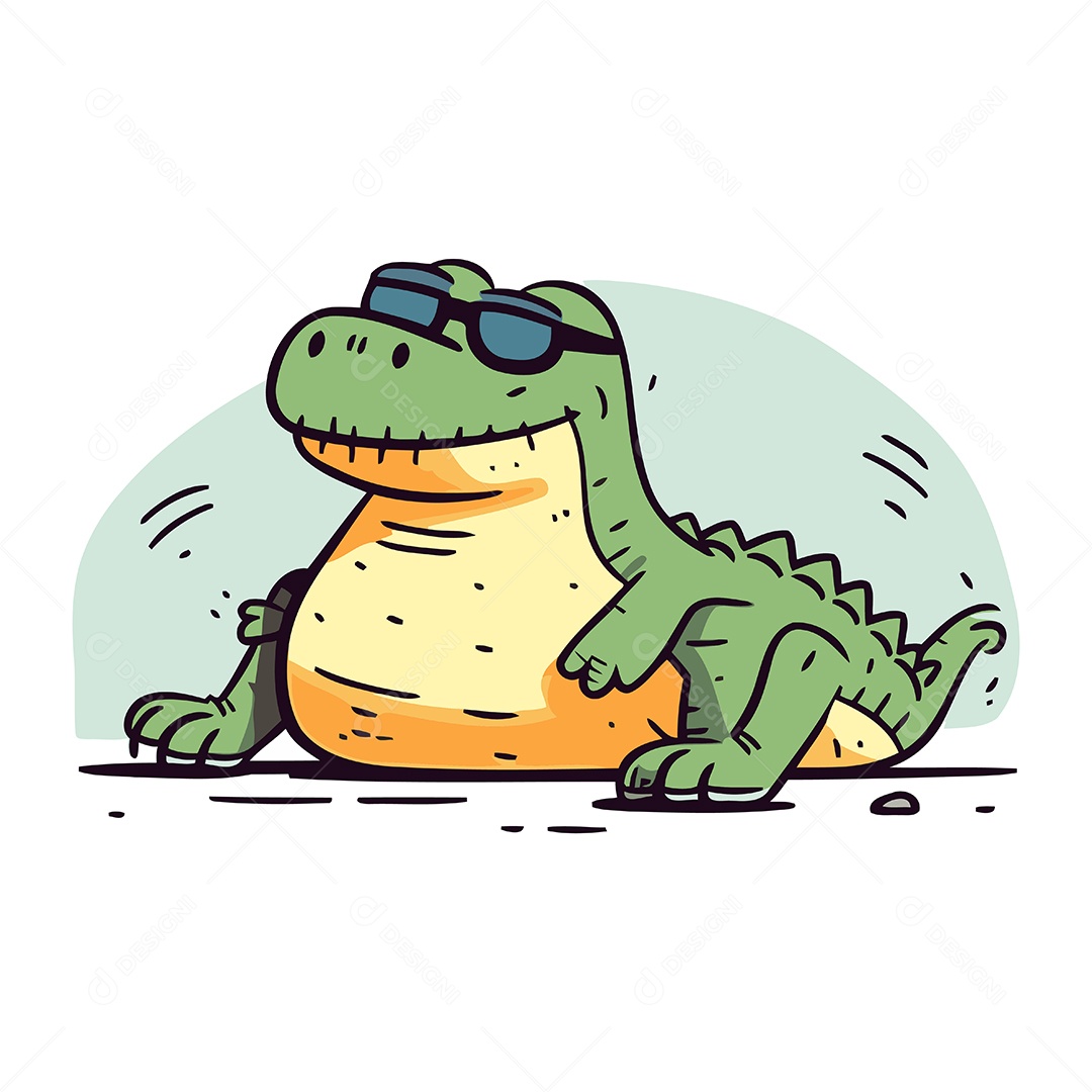 Crocodilo de Desenho Animado com Óculos Escuro Ilustração Vetor EPS