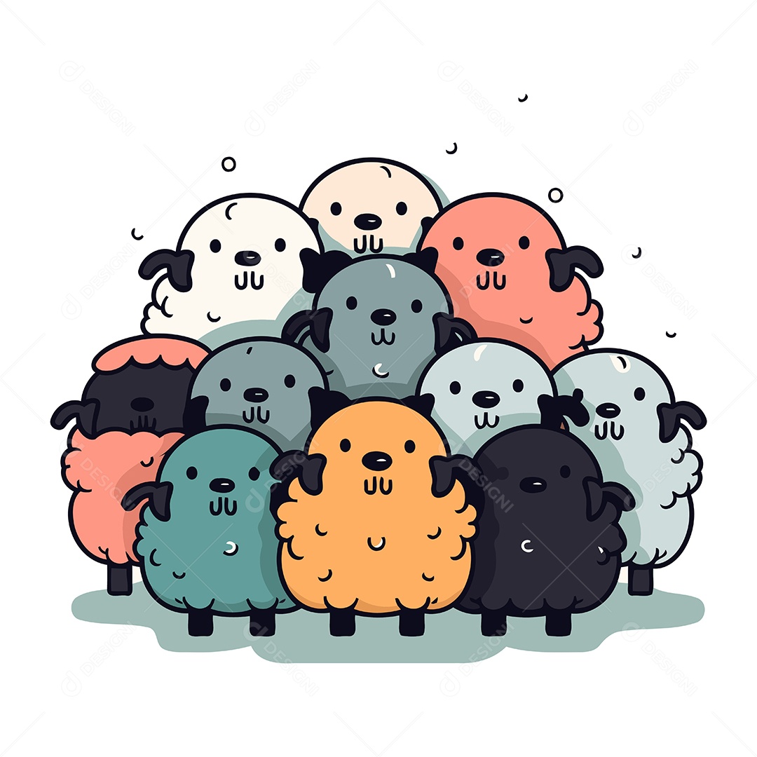 Grupo de Ovelhas Desenho Animado Ilustração Vetor EPS