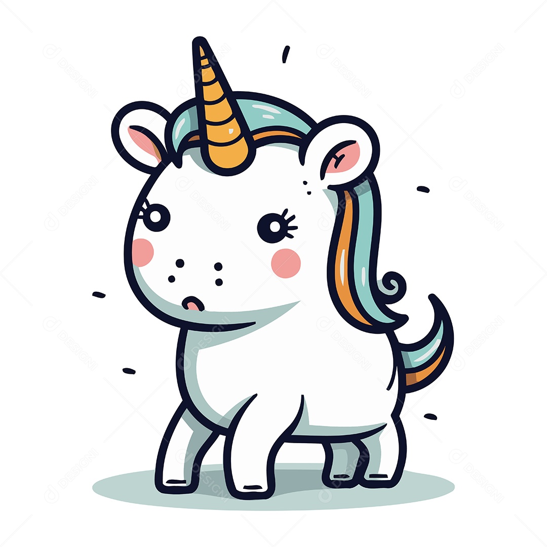 Unicórnio Fofo de Desenho Animado Ilustração Vetor EPS
