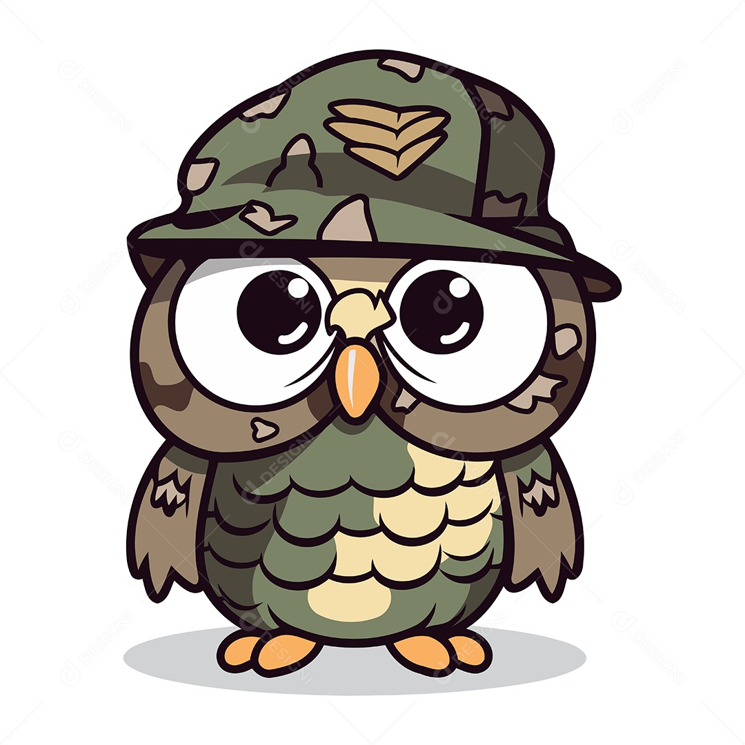 Coruja em Uniforme Militar Ilustração Vetor EPS