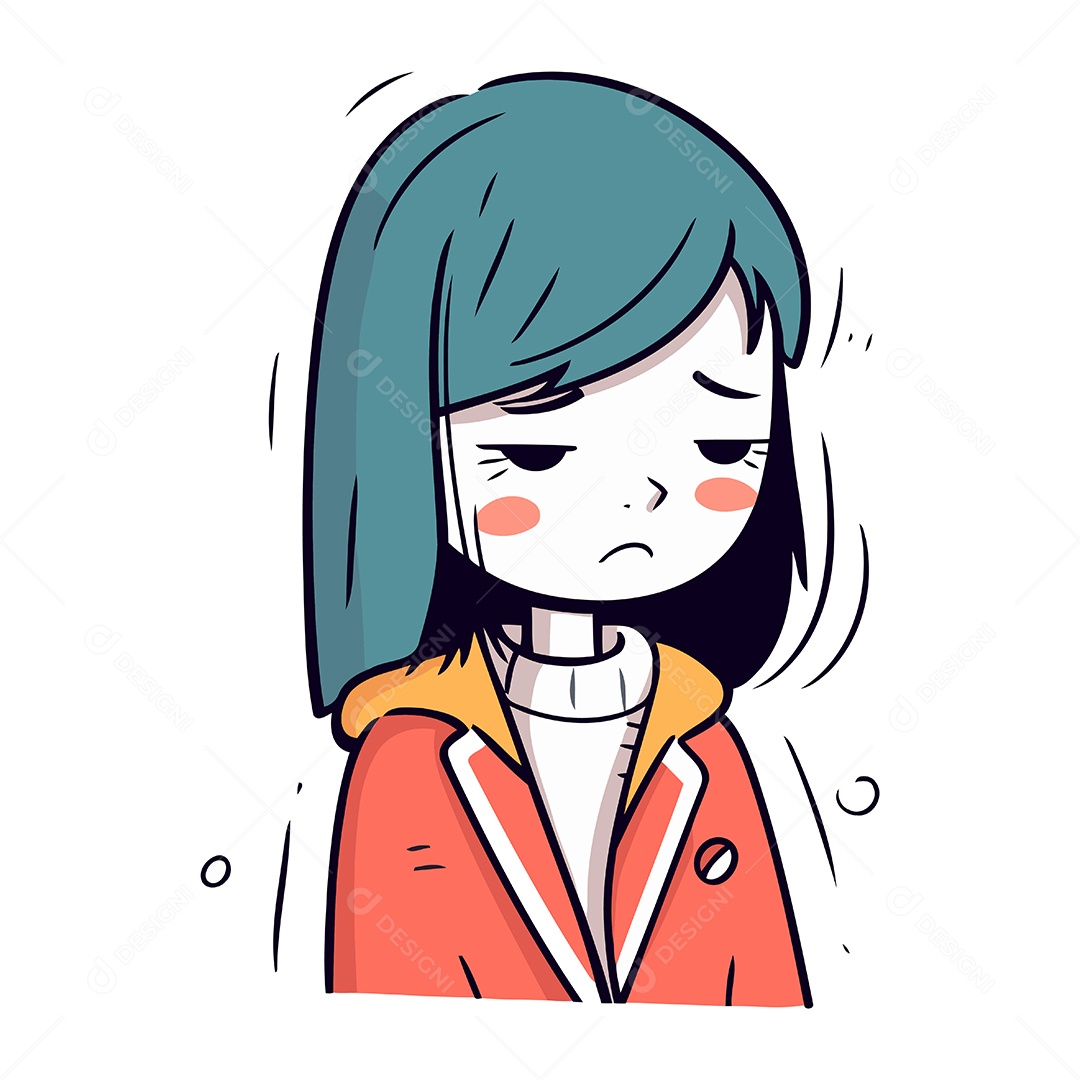 Menina Triste de Desenho Animado Ilustração Vetor EPS