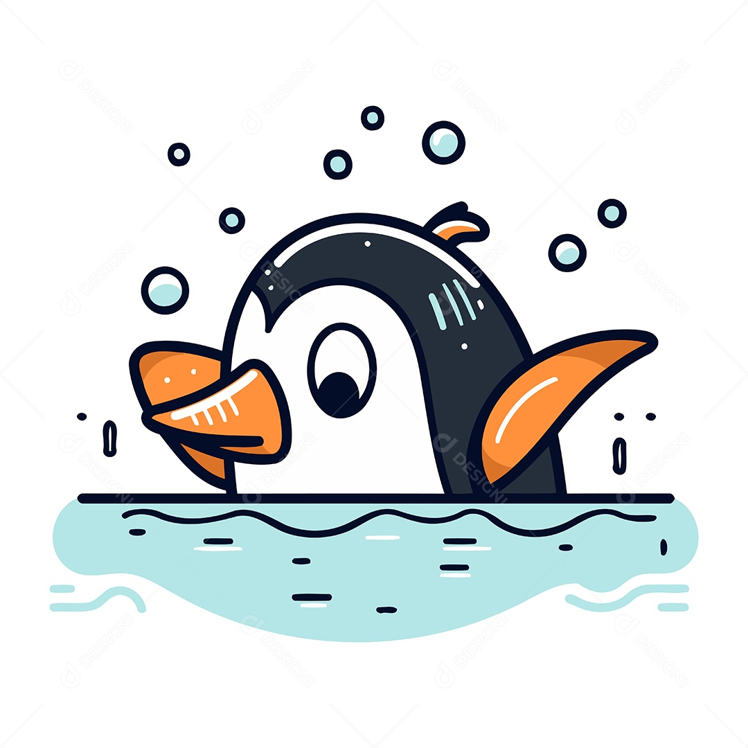 Pinguim de Desenho Animado no Mar Ilustração Vetor EPS