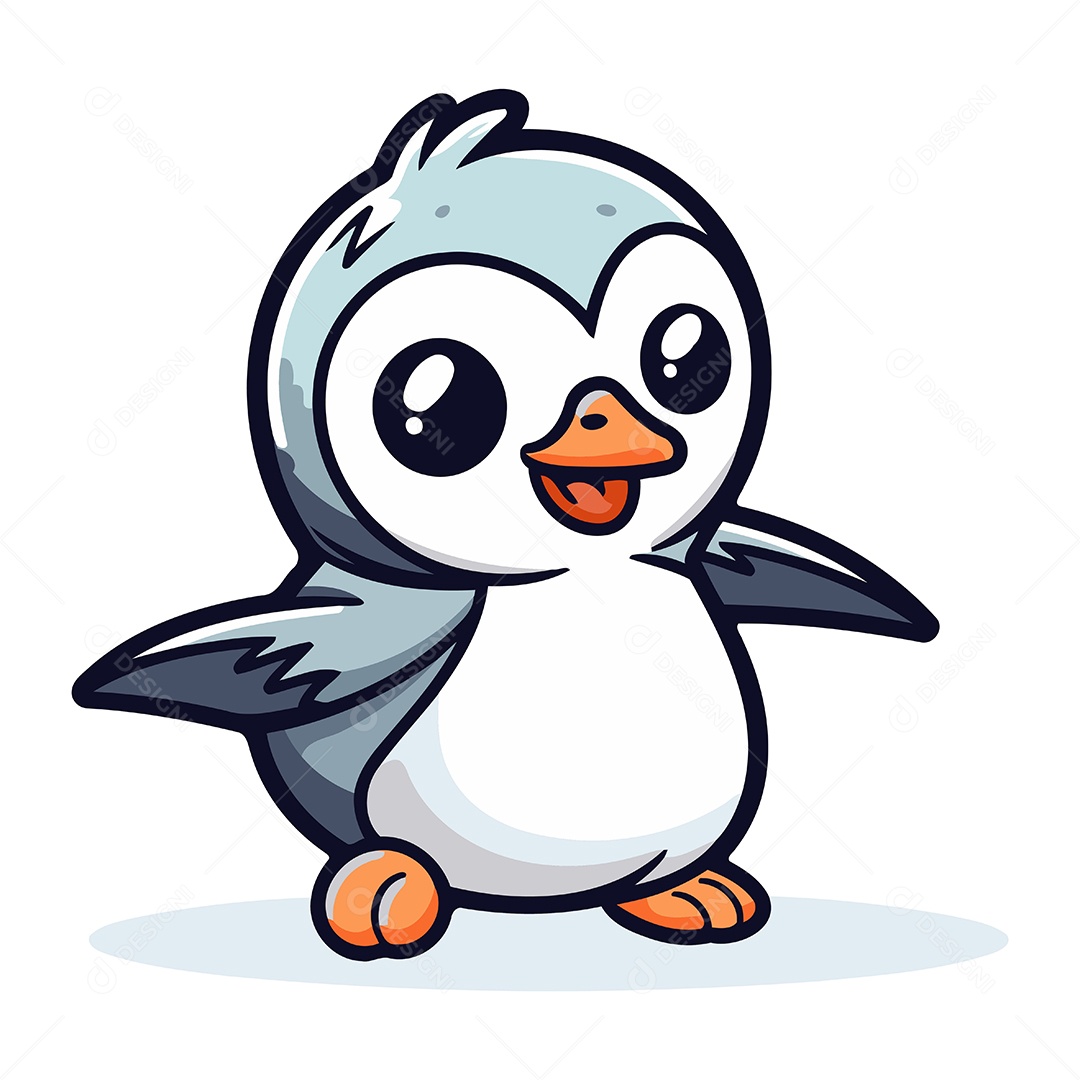 Pinguim Fofo de Desenho Animado Ilustração Vetor EPS