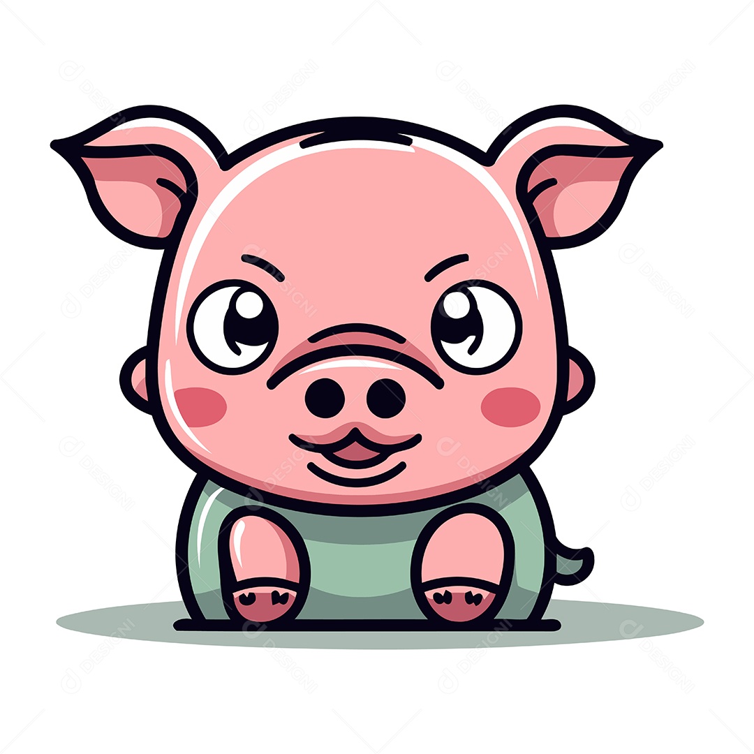 Porco Fofo de Desenho Animado Ilustração Vetor EPS