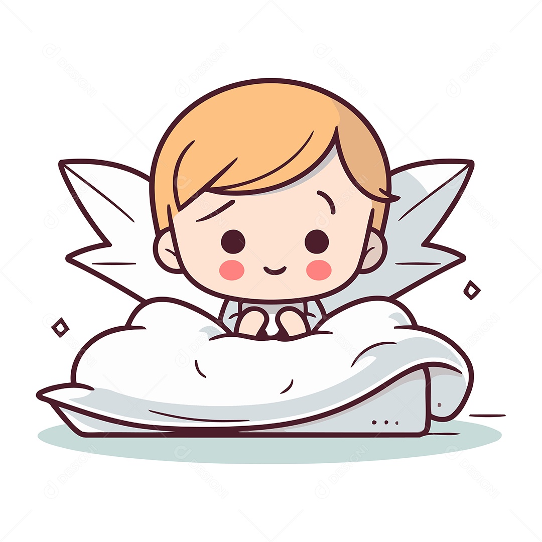 Anjinho Fofo Dormindo no Travesseiro Ilustração Vetor EPS