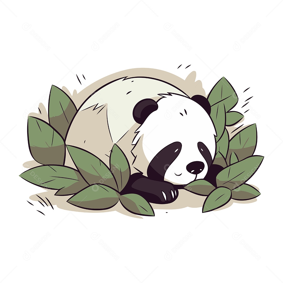 Panda Fofo Dormindo Entre Folhas Verdes Ilustração Vetor EPS