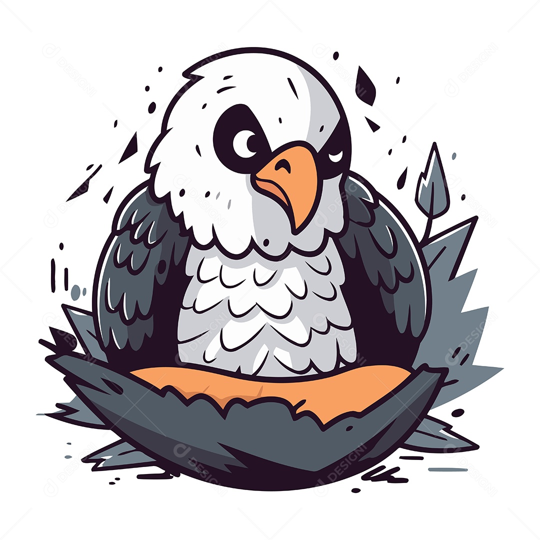 Águia de Desenho Animado no Ninho Ilustração Vetor EPS