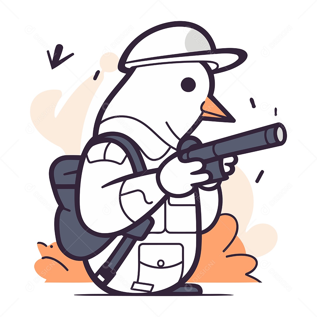 Pinguim de Desenho Animado com Uma Arma Ilustração Vetor EPS