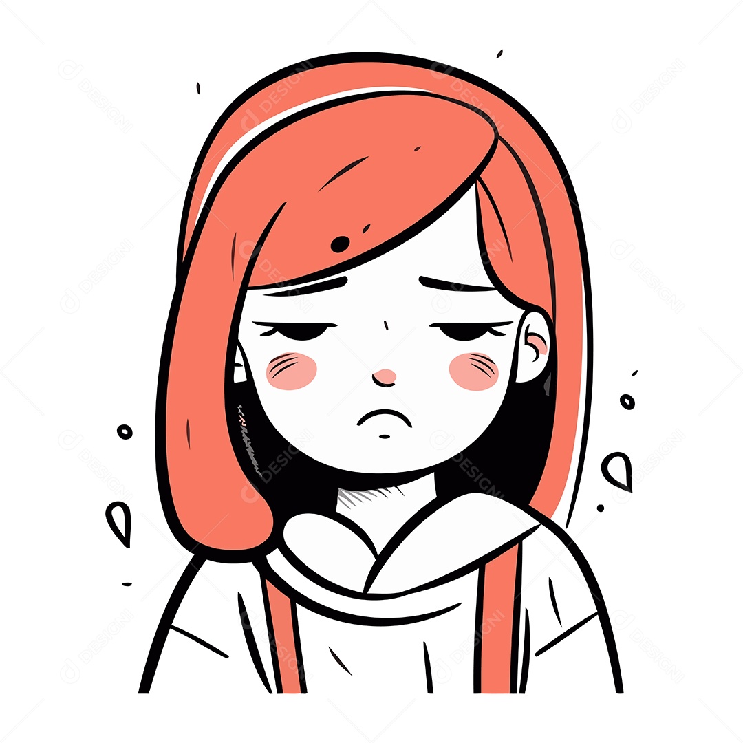 Menina Triste de Desenho Animado Ilustração Vetor EPS