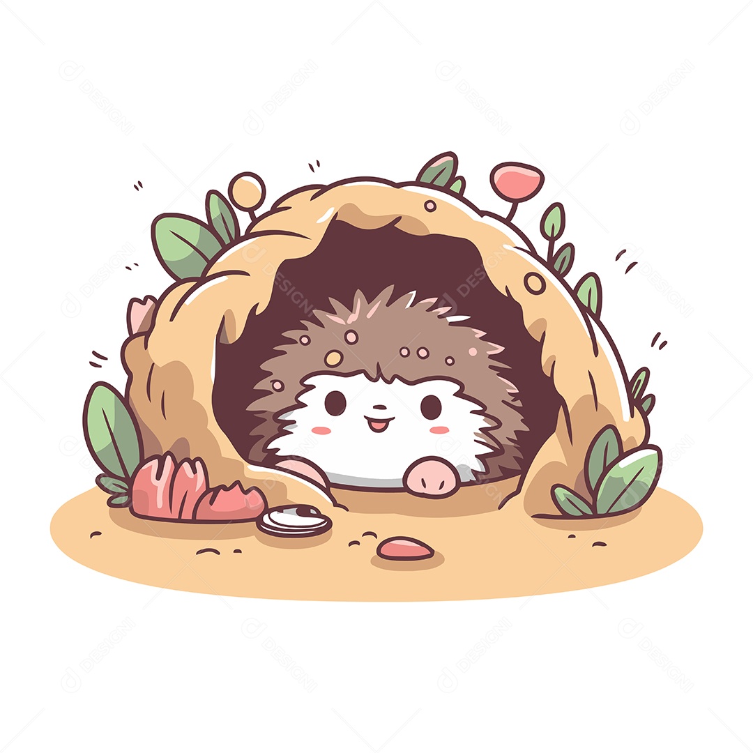 Ouriço Cacheiro de Desenho Animado Ilustração Vetor EPS