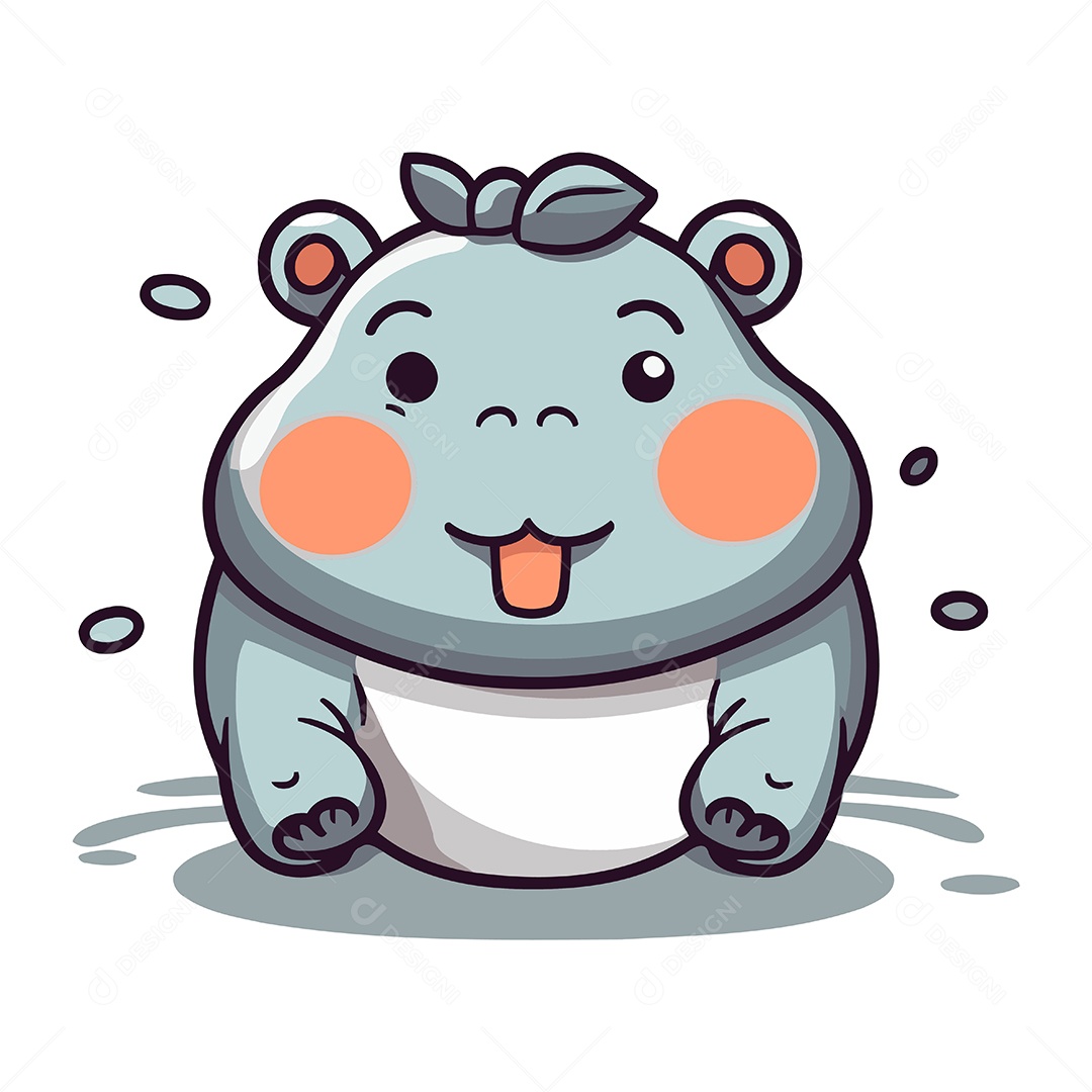Hipopótamo Fofo de Desenho Animado Ilustração Vetor EPS