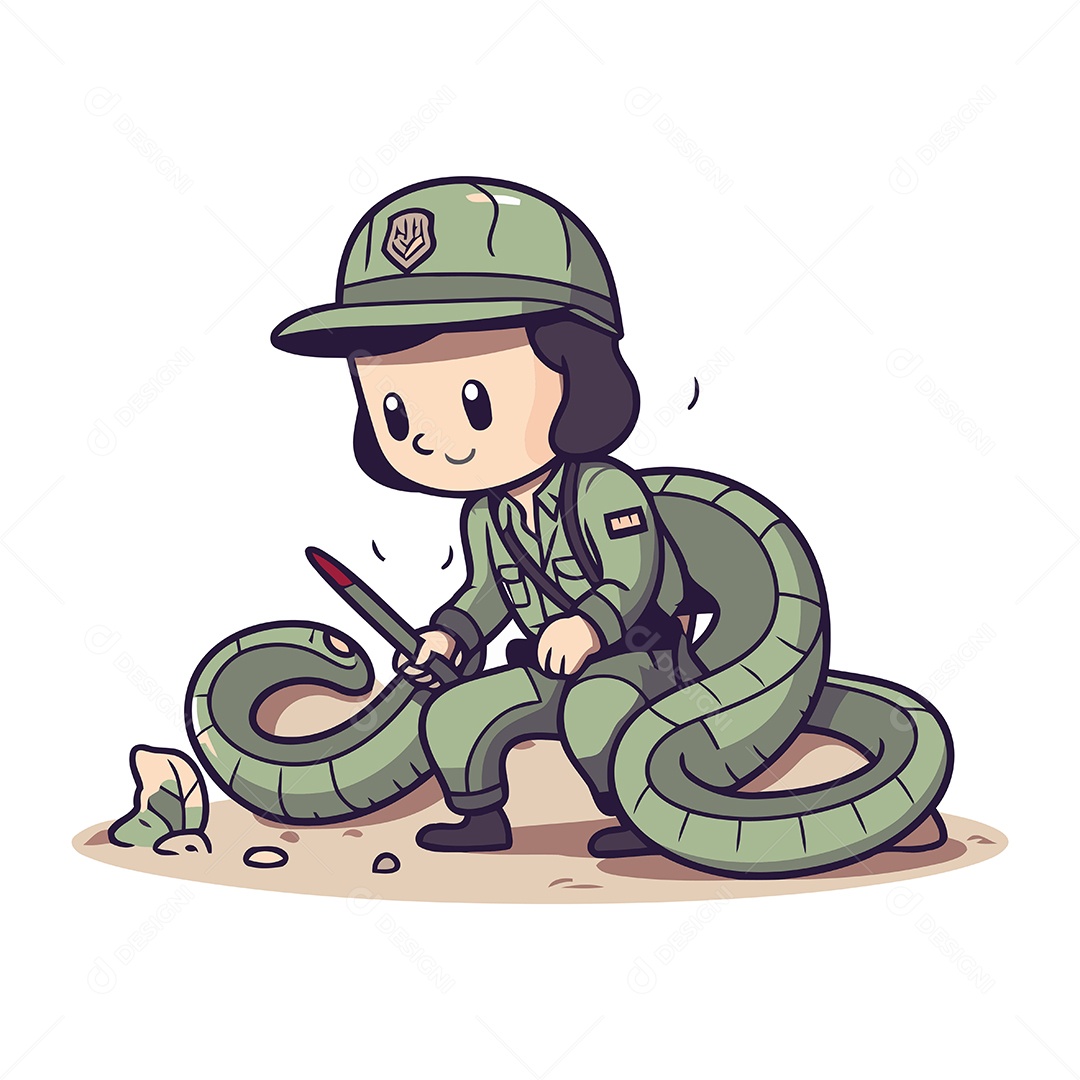 Menina Fofa Vestida com Um Uniforme Militar Verde Ilustração Vetor EPS