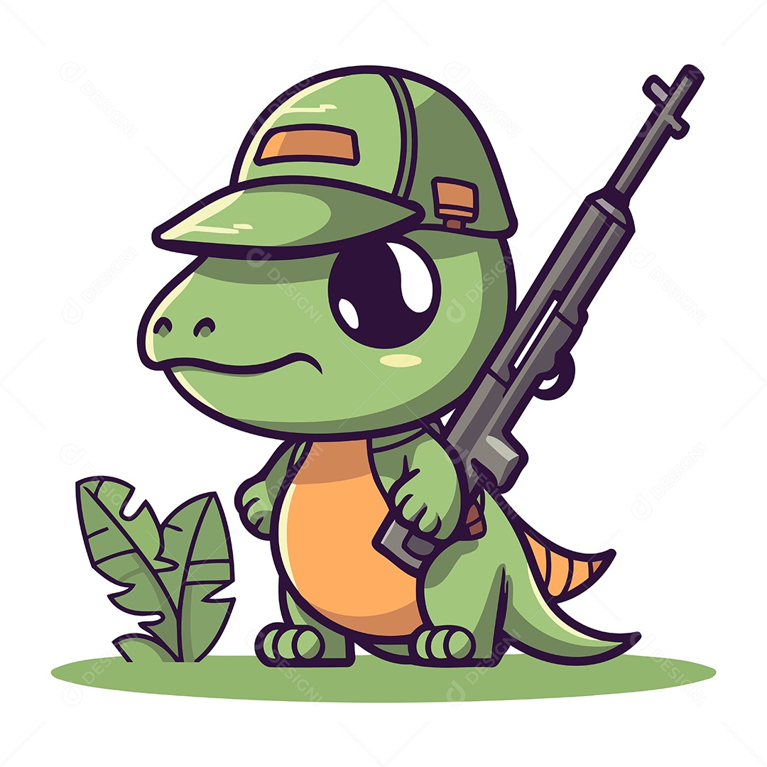 Dinossauro de Desenho Animado com Uma Arma Ilustração Vetor EPS