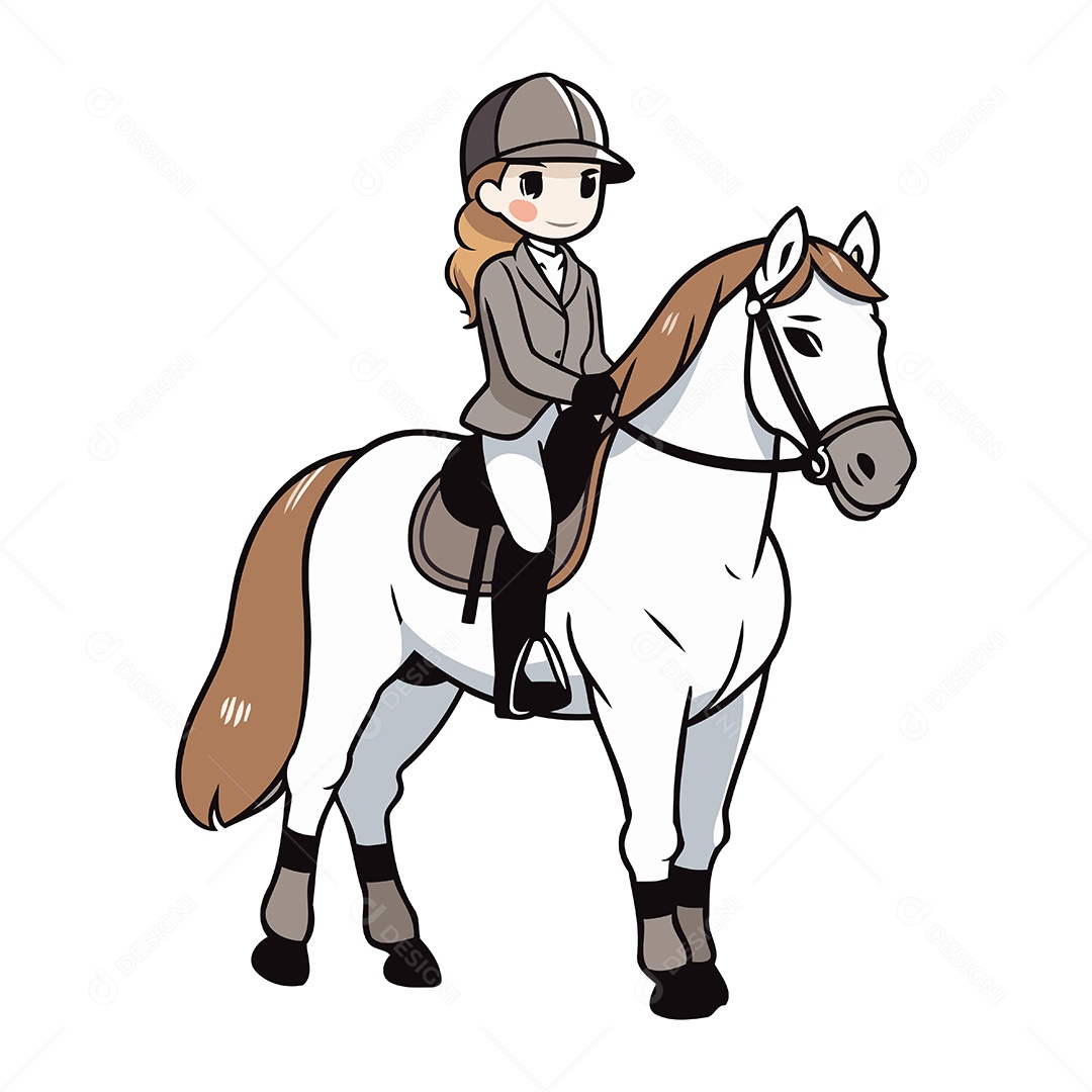 Menina Montando um Cavalo Ilustração Vetor EPS