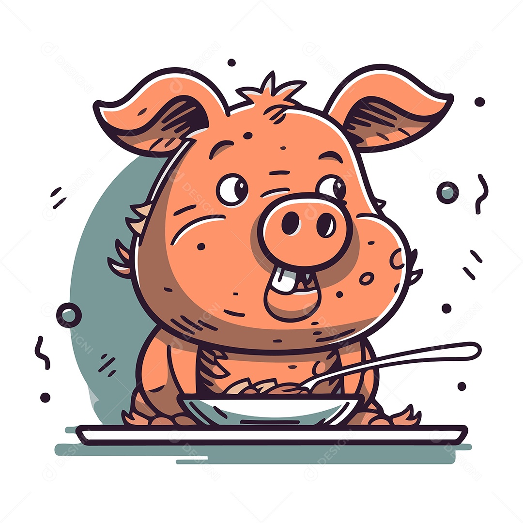 Porco com Um Prato de Comida Ilustração Vetor EPS