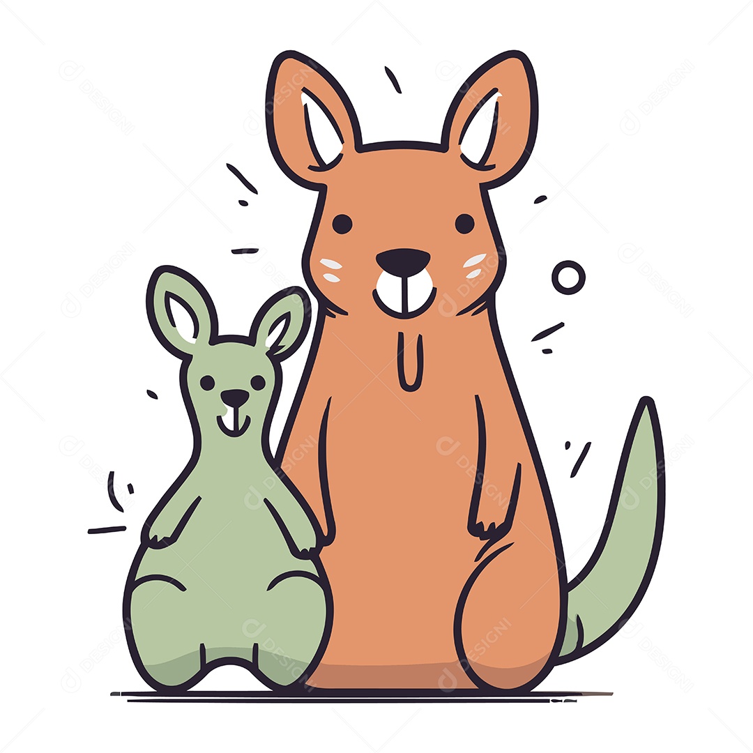 Canguru e Filhote de Desenho Animado Ilustração Vetor EPS